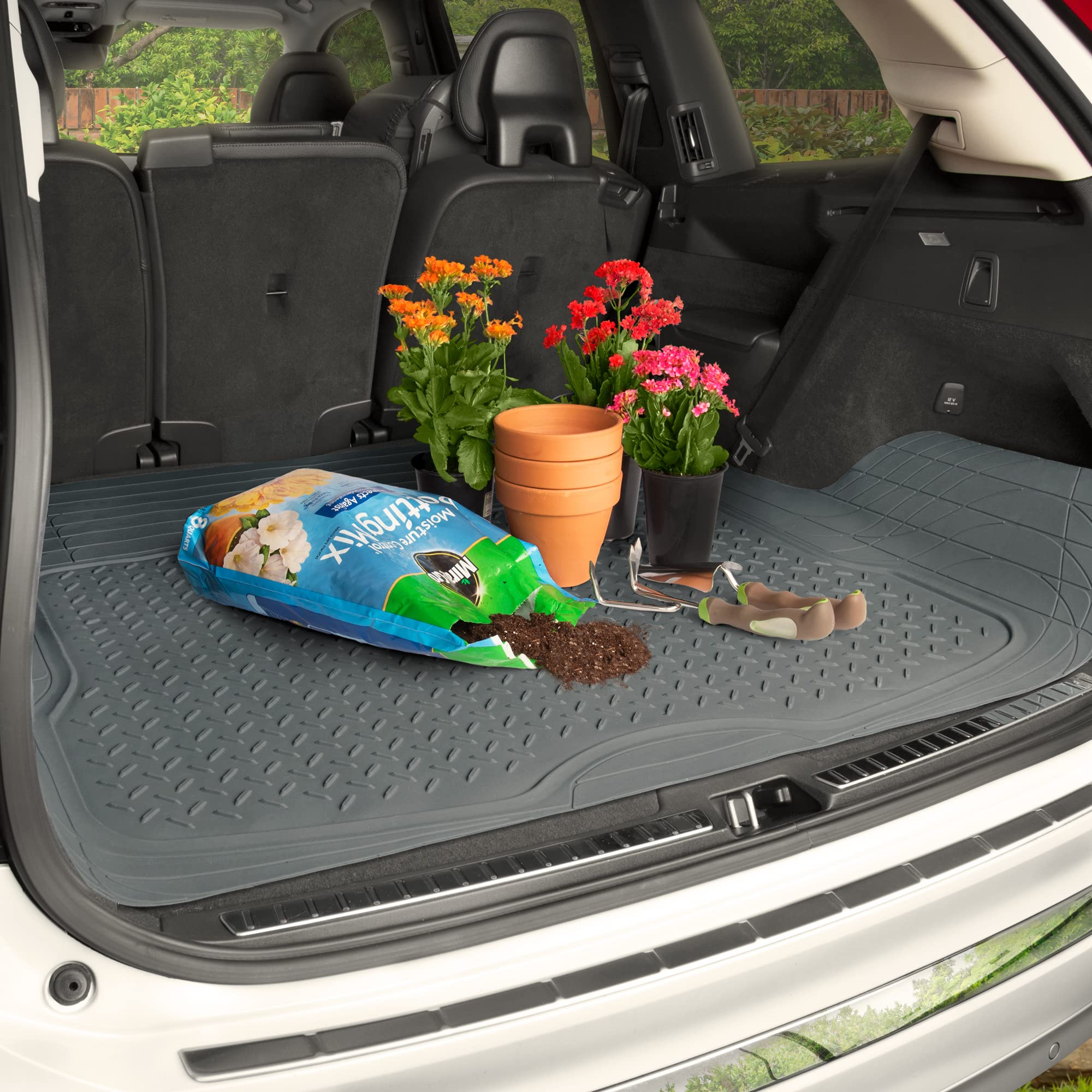 BDK Heavy Duty Rubber Cargo Mat Liner - All-Weather Trunk Protection, Trim-to-Fit Design for Cars, SUVs, Vans & Trucks - Non-Slip, Waterproof, Durable Cargo Floor Liner - 46&quot; x 56.75&quot; x 0.25&quot; - Gray
