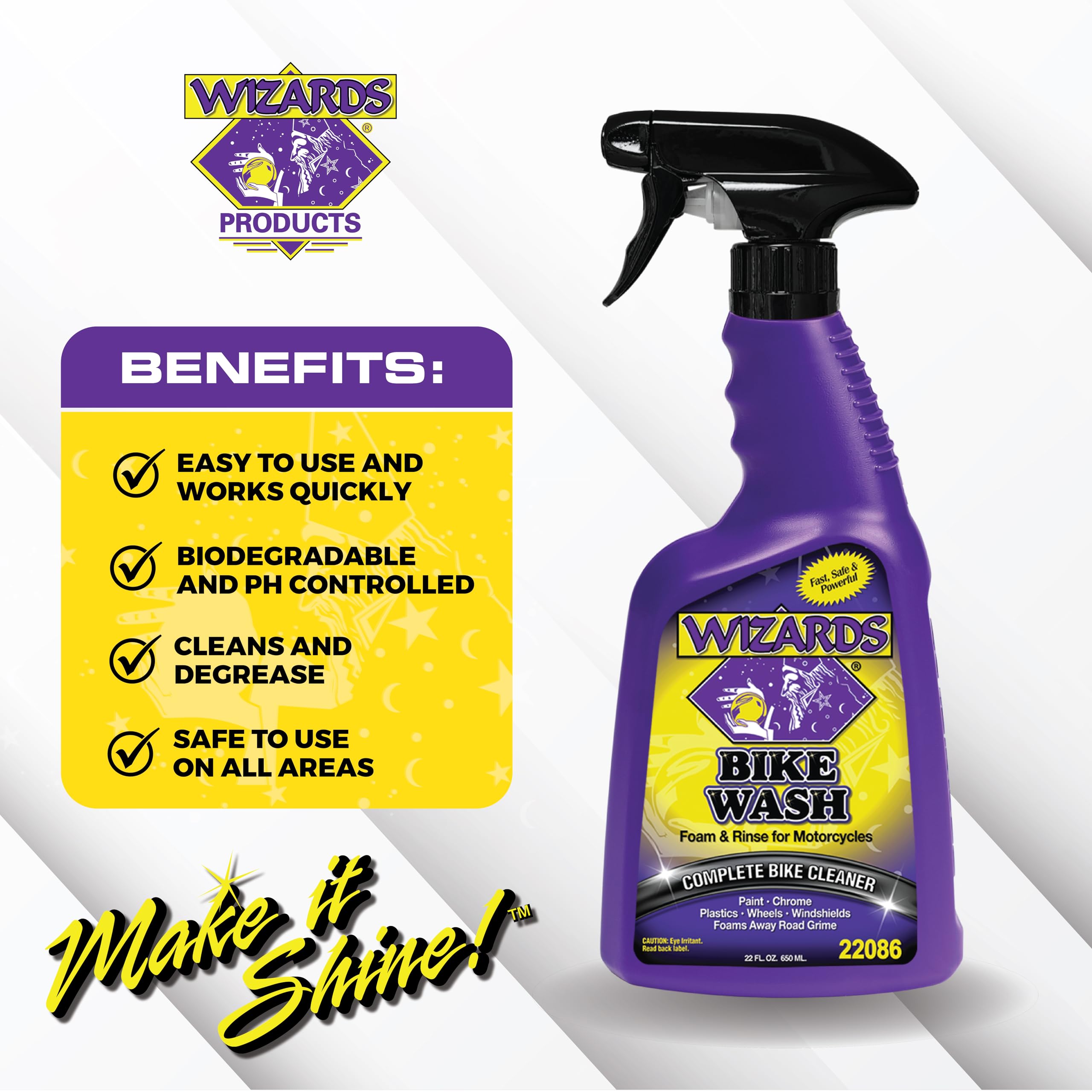 Wizards Motorcycle Cleaning Kit - Bike Wash Foam And Rinse, Quick Detailer Spray, And Bug Remover With Fiber Cloth And Detailing