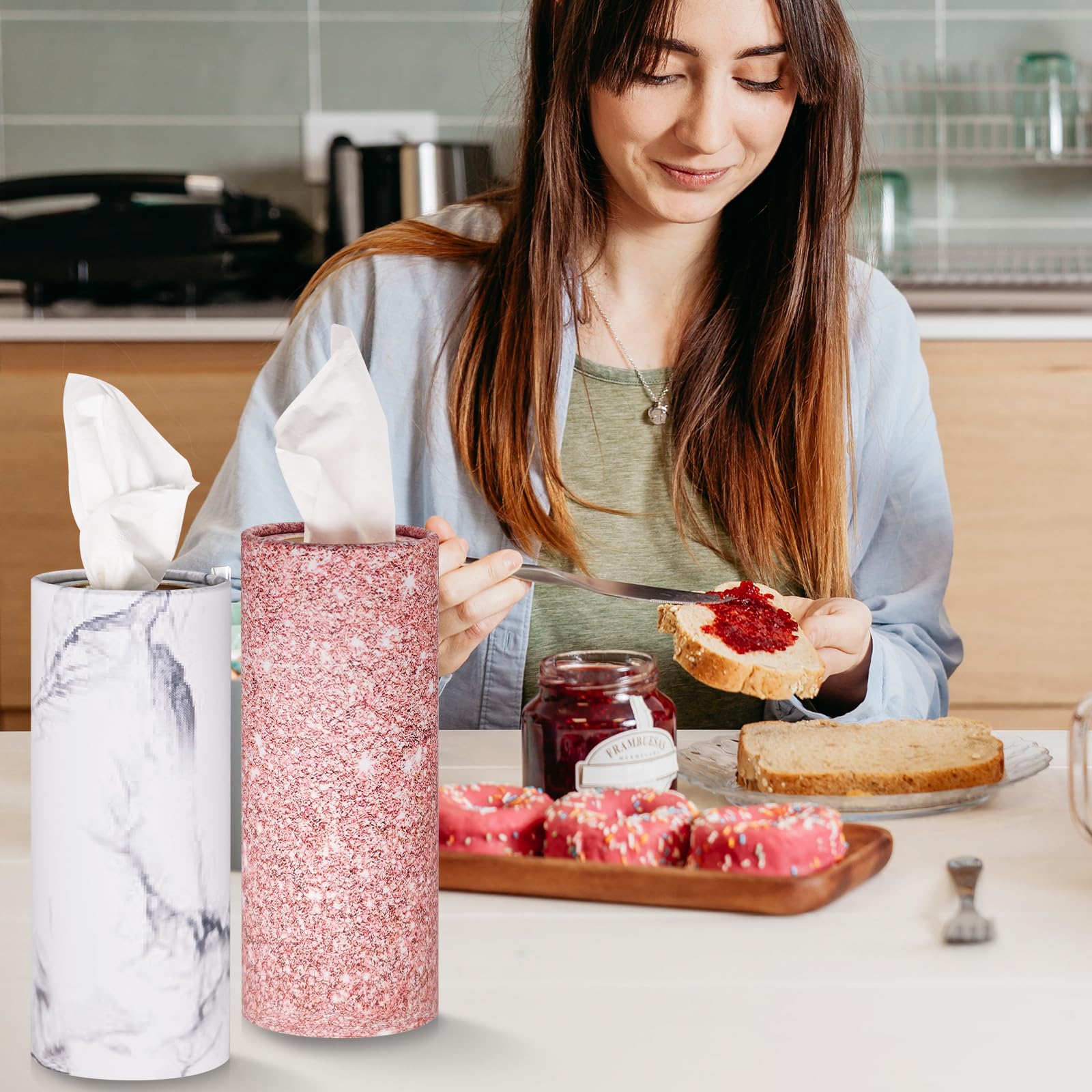 Car Tissues Holder,4 Pack Car Tissue Box with Facial Tissues,Travel Tissue Tubes for Car Cup Holder Tissues Cylinder Box Contain