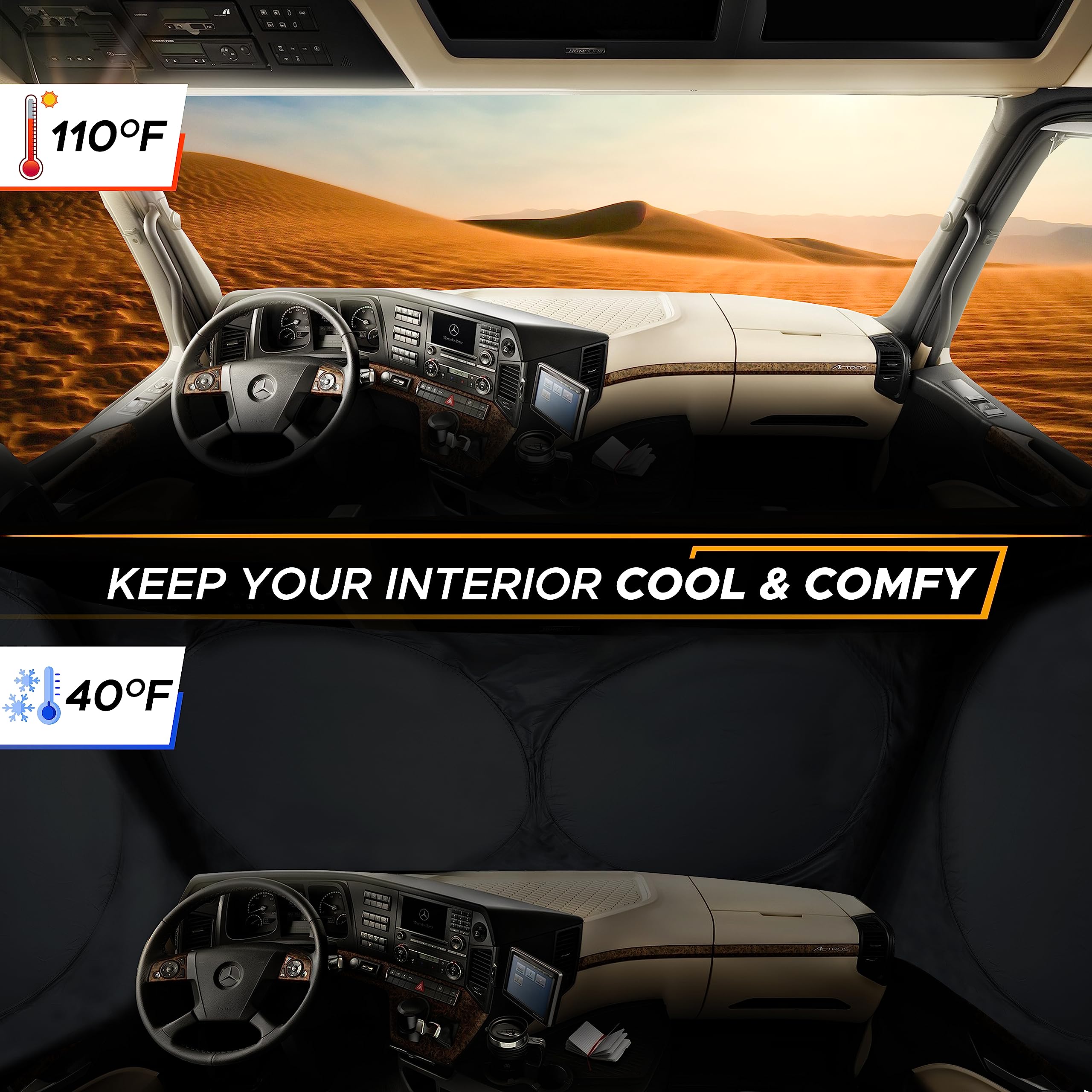 Econour Detachable Semi-Truck Sun Shade For Windshield And Side Windows | 500T Polyester Maximum Coverage To Block Uv/Sun Heat R