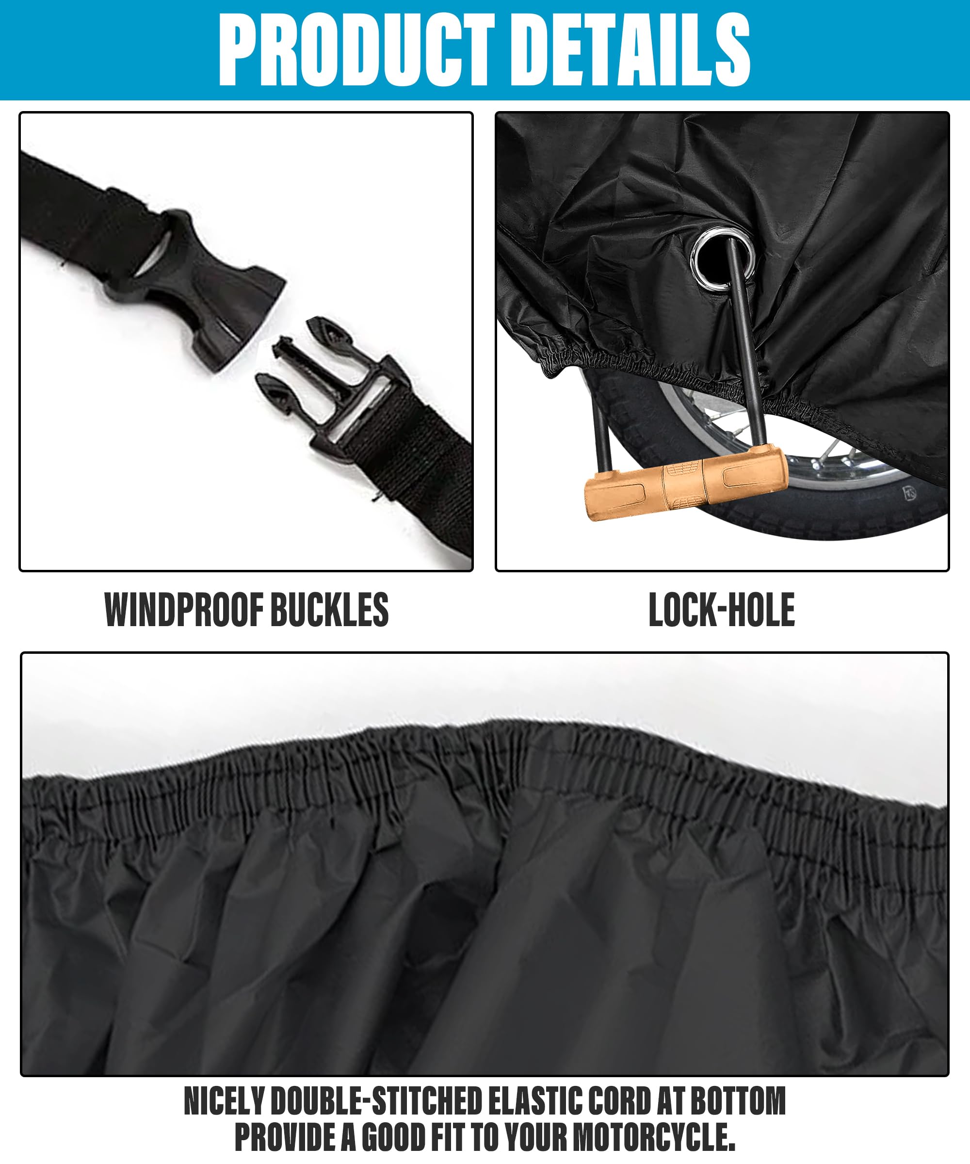 Qziulr Motorcycle Cover, Waterproof Full Cover with Lock-Holes & Storage Bag, Model 714MTCZ001