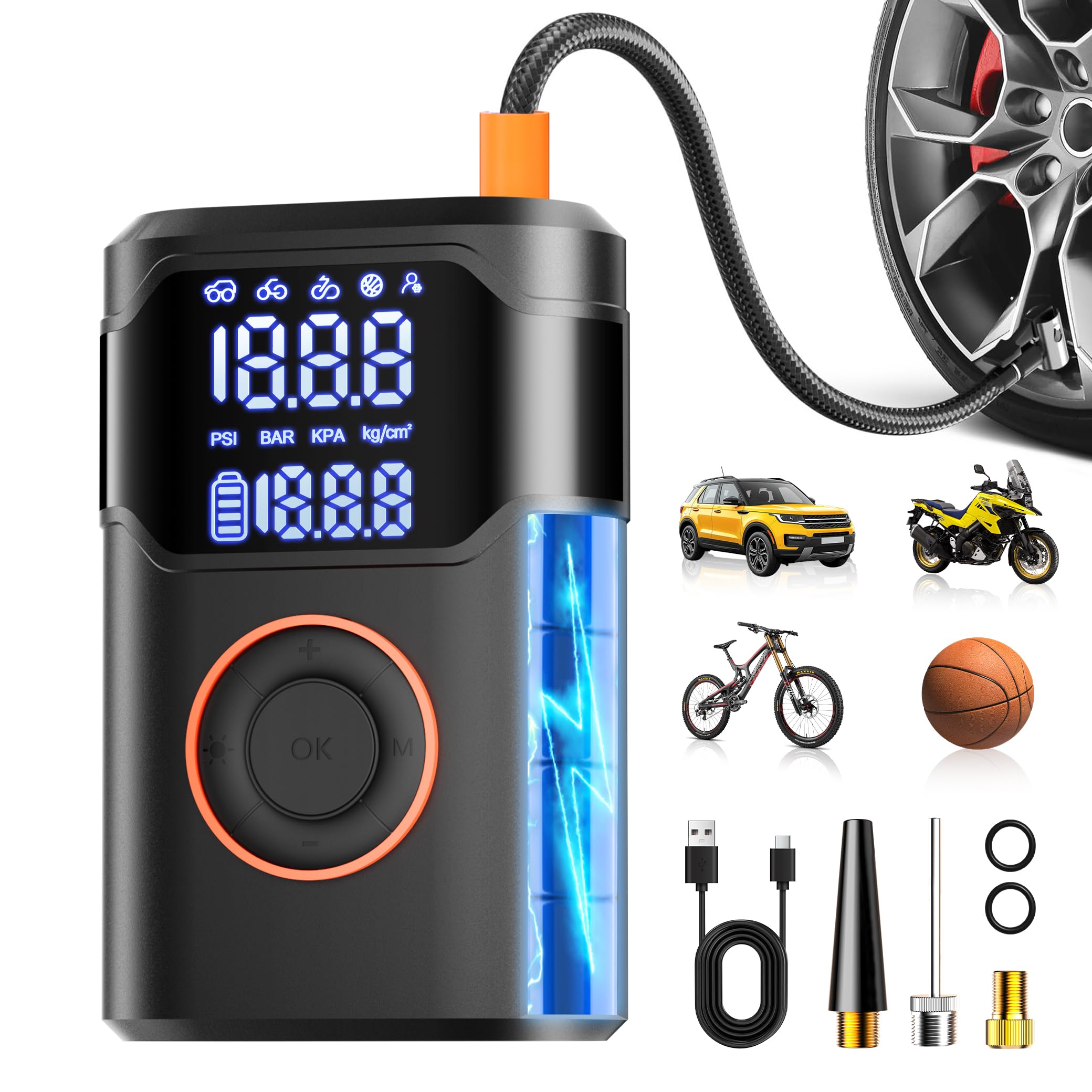 Tire Inflator Portable Air Compressor-150PSI Tire Air Pump, 5X Faster with Digital Gauge, Auto-Off & LED Light, Air Pump for Car