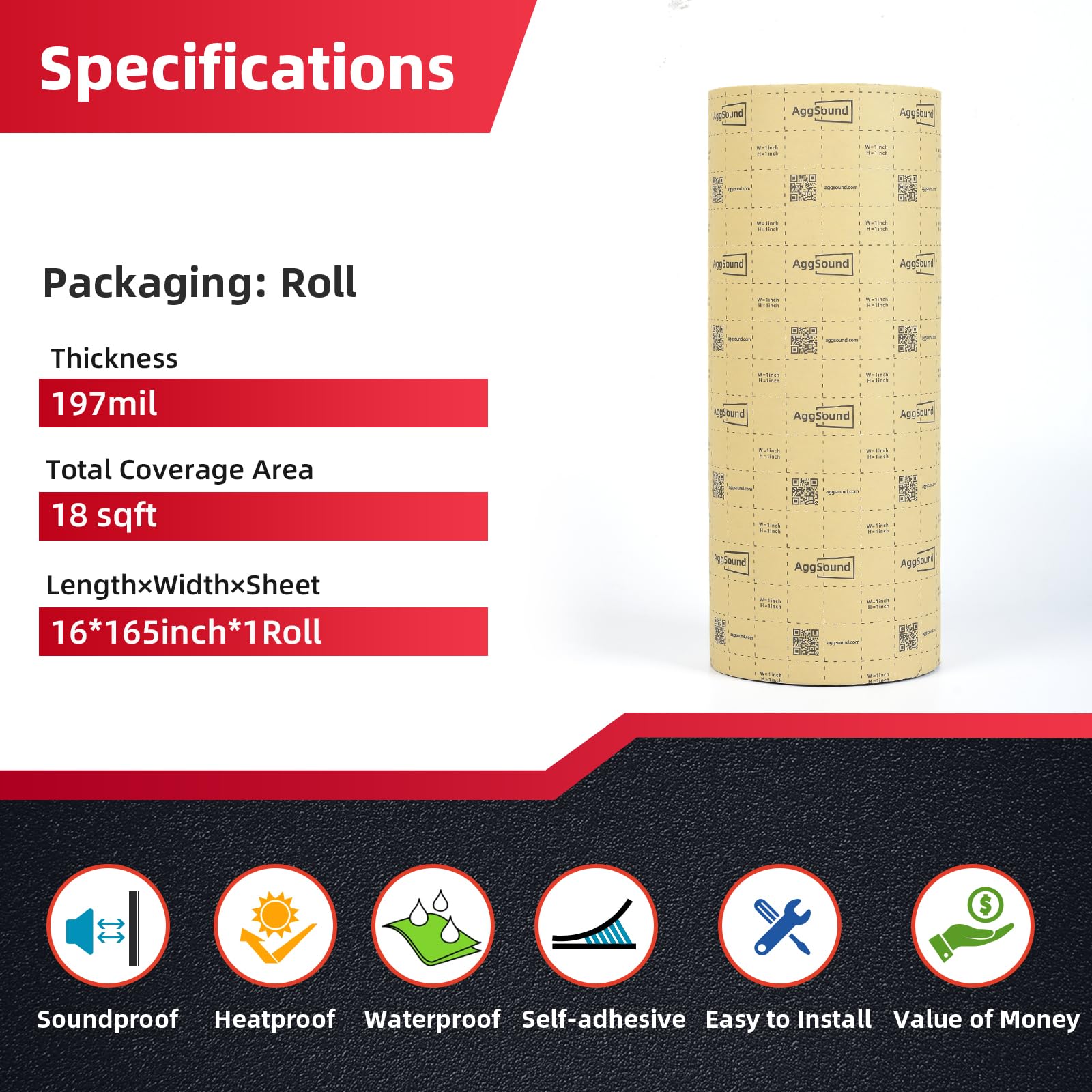 Aggsound 197Mil 18Sqft Roll Pack Universal Sound Deadener For Cars Auto Sound Deadening Closed Cell Foam Noise Deadening Materia