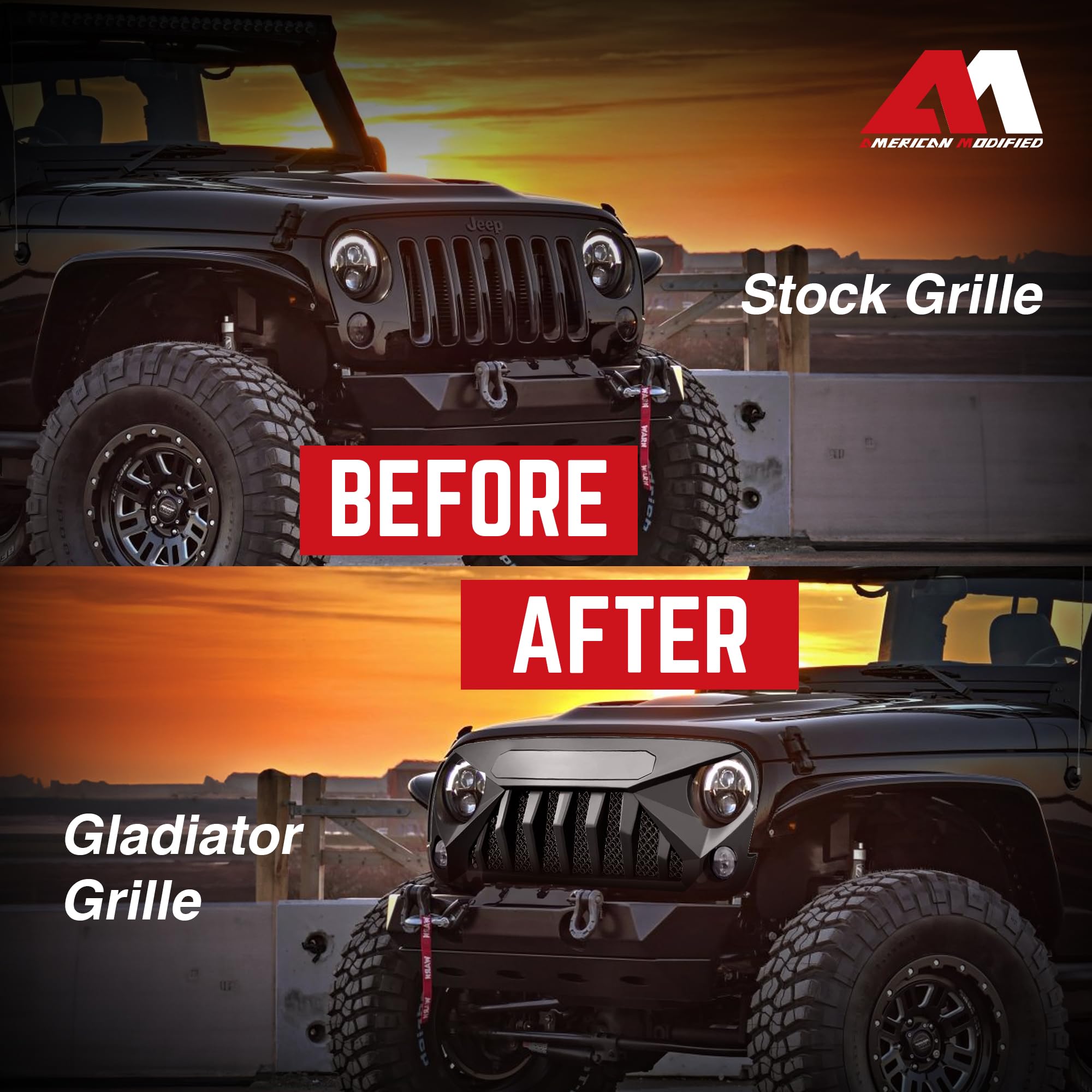 American Modified Gladiator Vader Easy Installation Front Grille Cover Compatible With Jeep Wrangler 2007 To 2018, Jk/Jku, Rubic