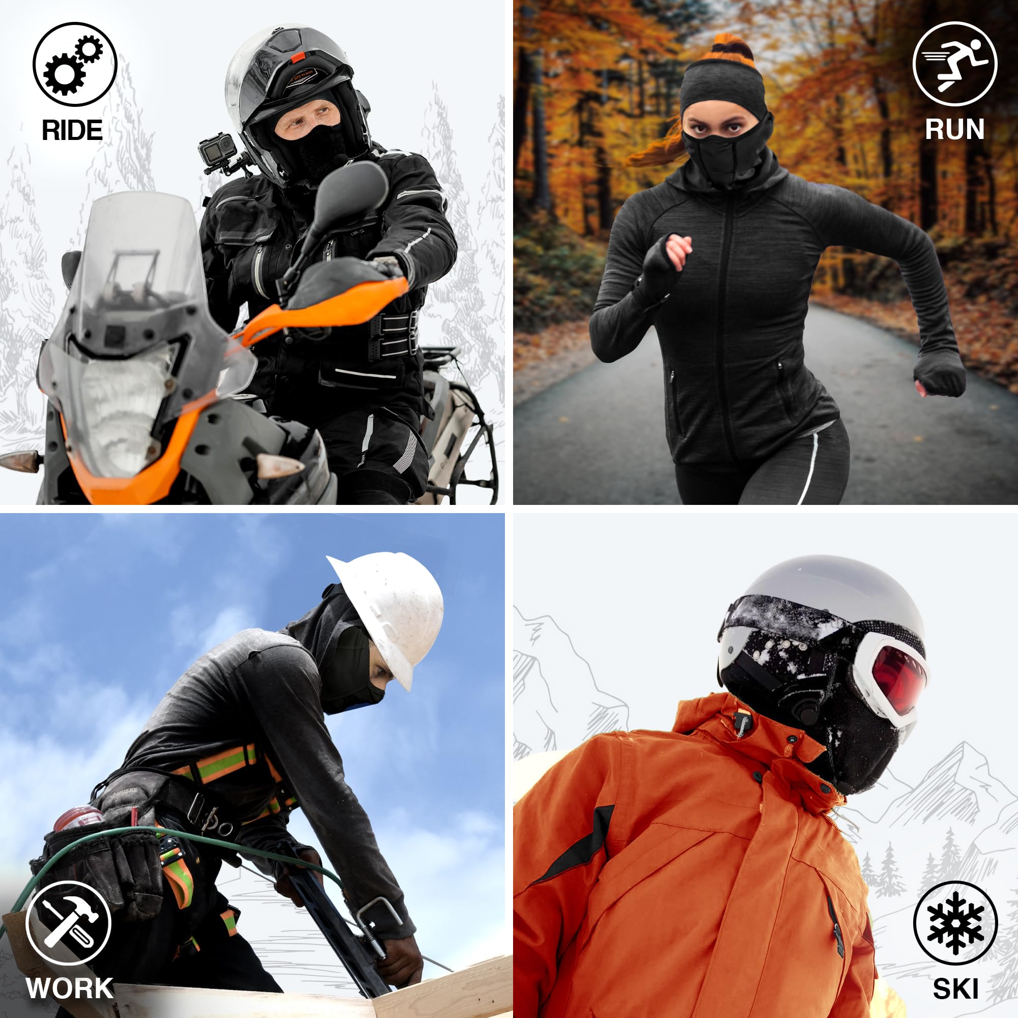 Geartop Balaclava Ski Mask For Men Snowmobile Face Mask Warm Balaclava Women Neck Gaiter - Perfect For Snowboard, Motorcycle