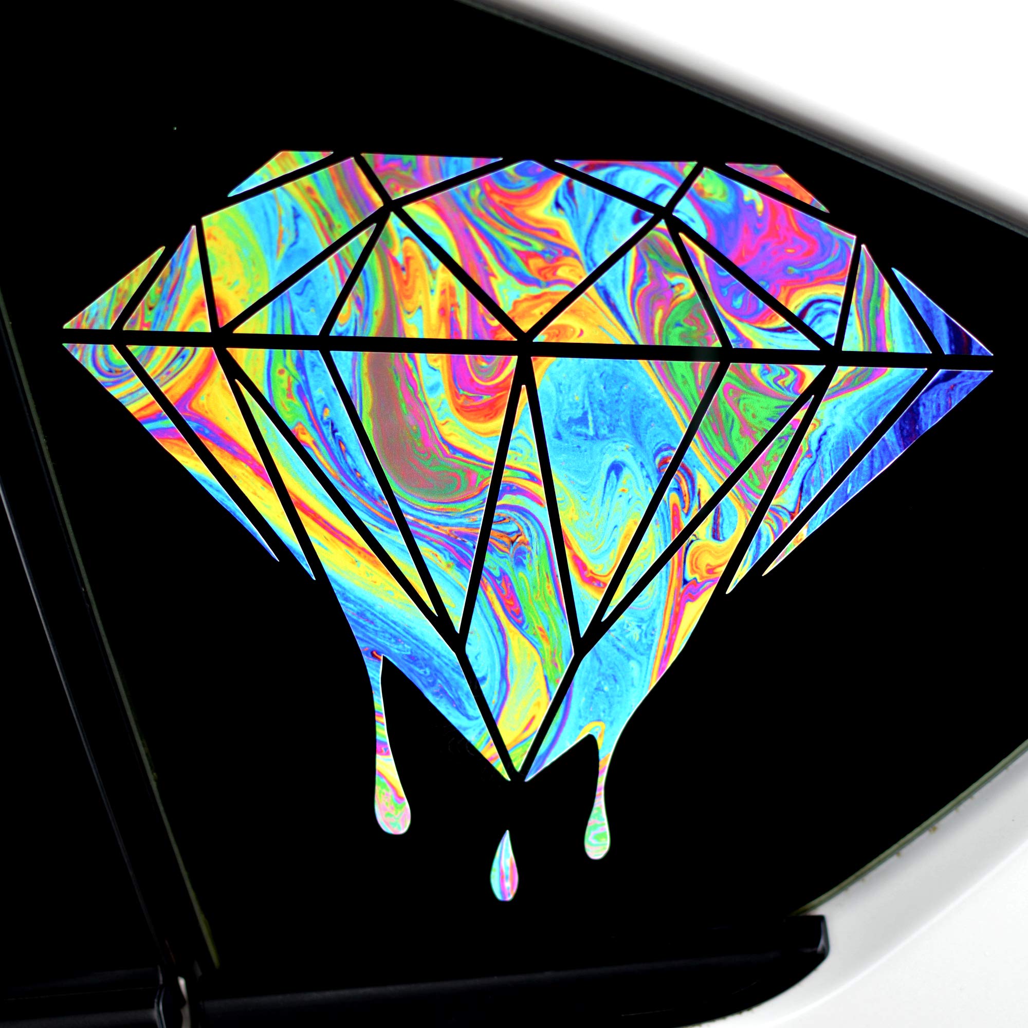 Dripping Paint Diamond Vinyl Sticker Decal | 6'' X 5'' Inch Drip Gem Stone, Swirling Colorful Paint Graphic Printed With Eco Sol