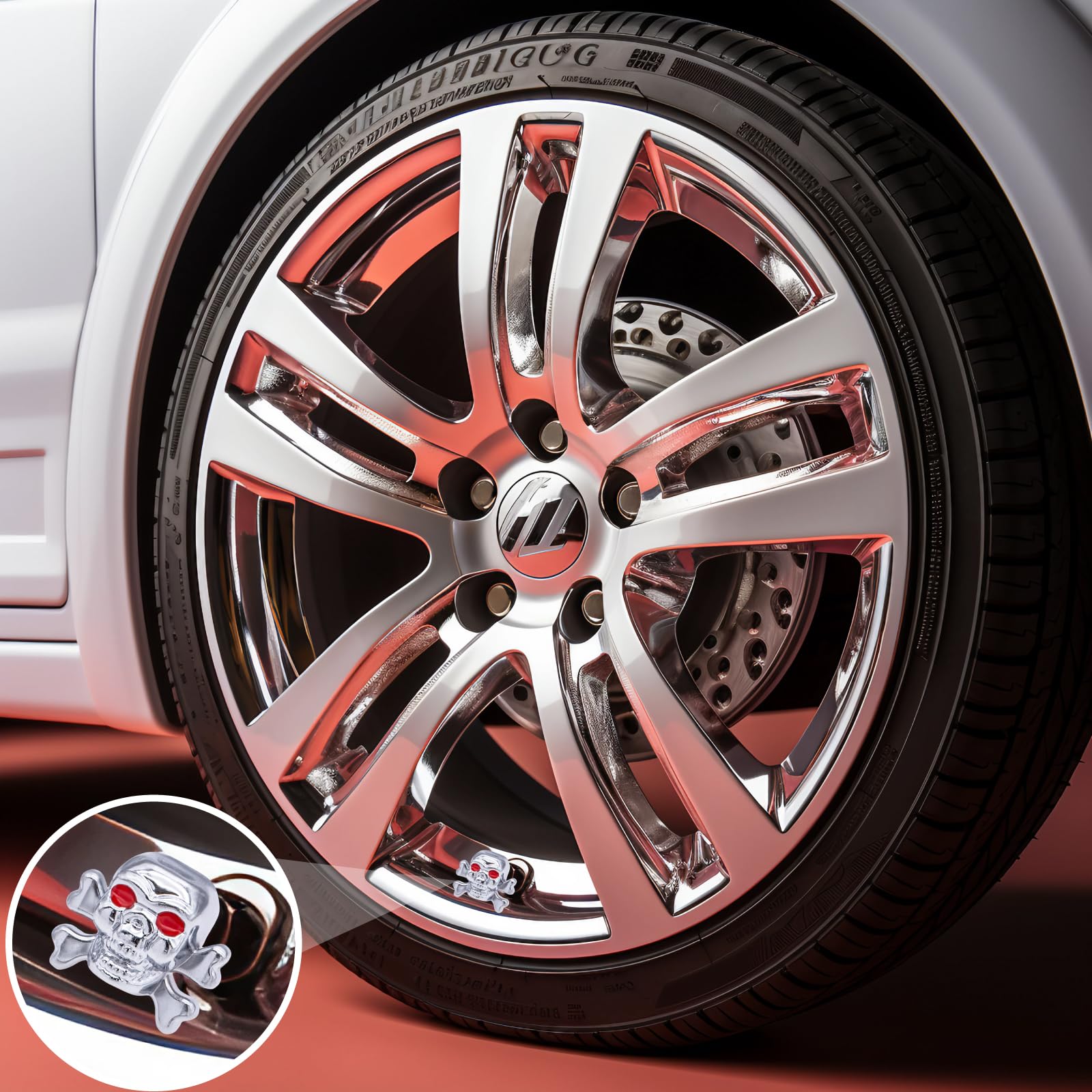 Meajoo 4Pcs Skull Style Tire Valve Stem Caps, Dustproof Wheel Valve Covers Accessories, With Rubber O-Ring, Universal For Cars,