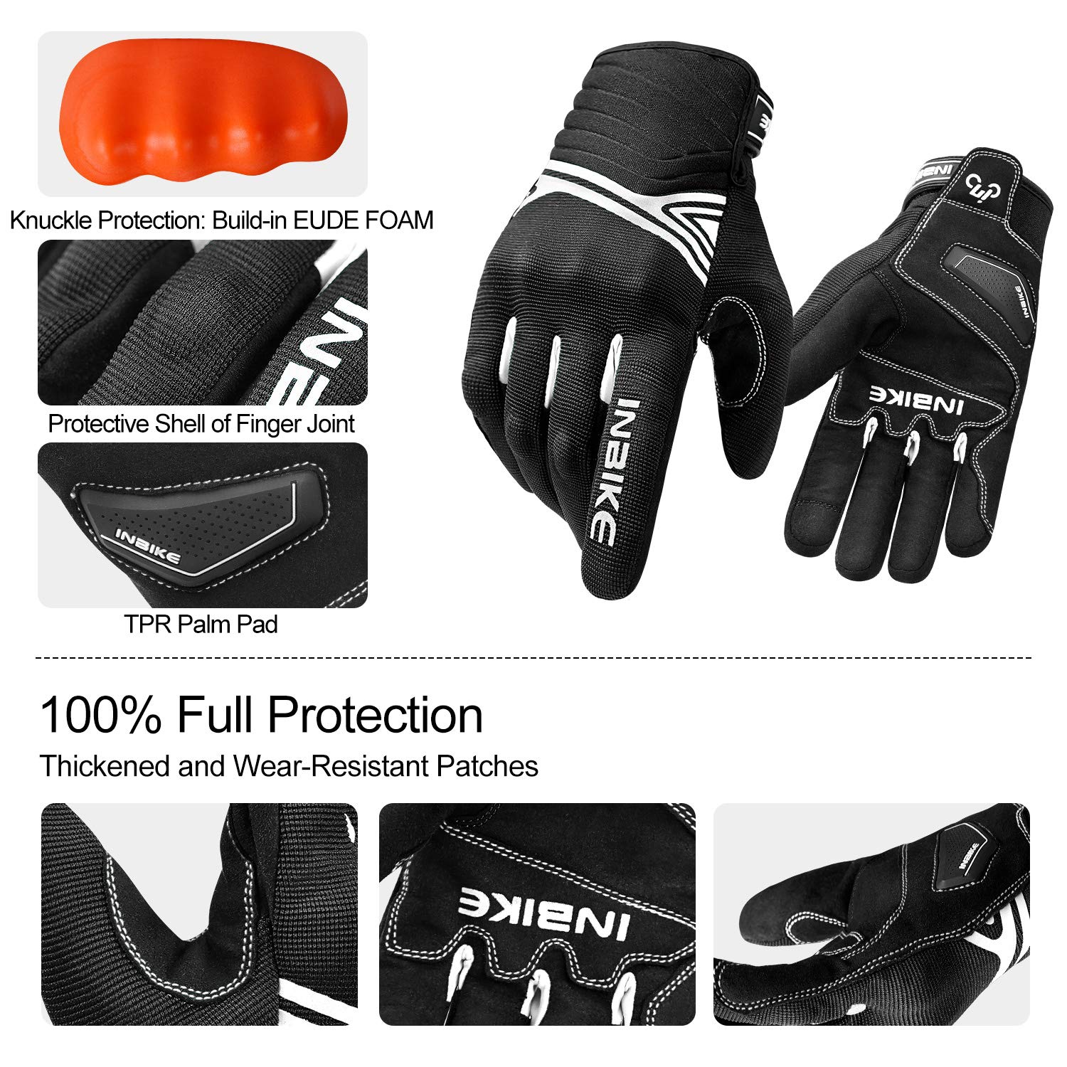 Inbike Waterproof Winter Motorcycle Gloves Thermal Fleece Touchscreen With Tpr Palm Pad Cushioning Hard Knuckle White Medium