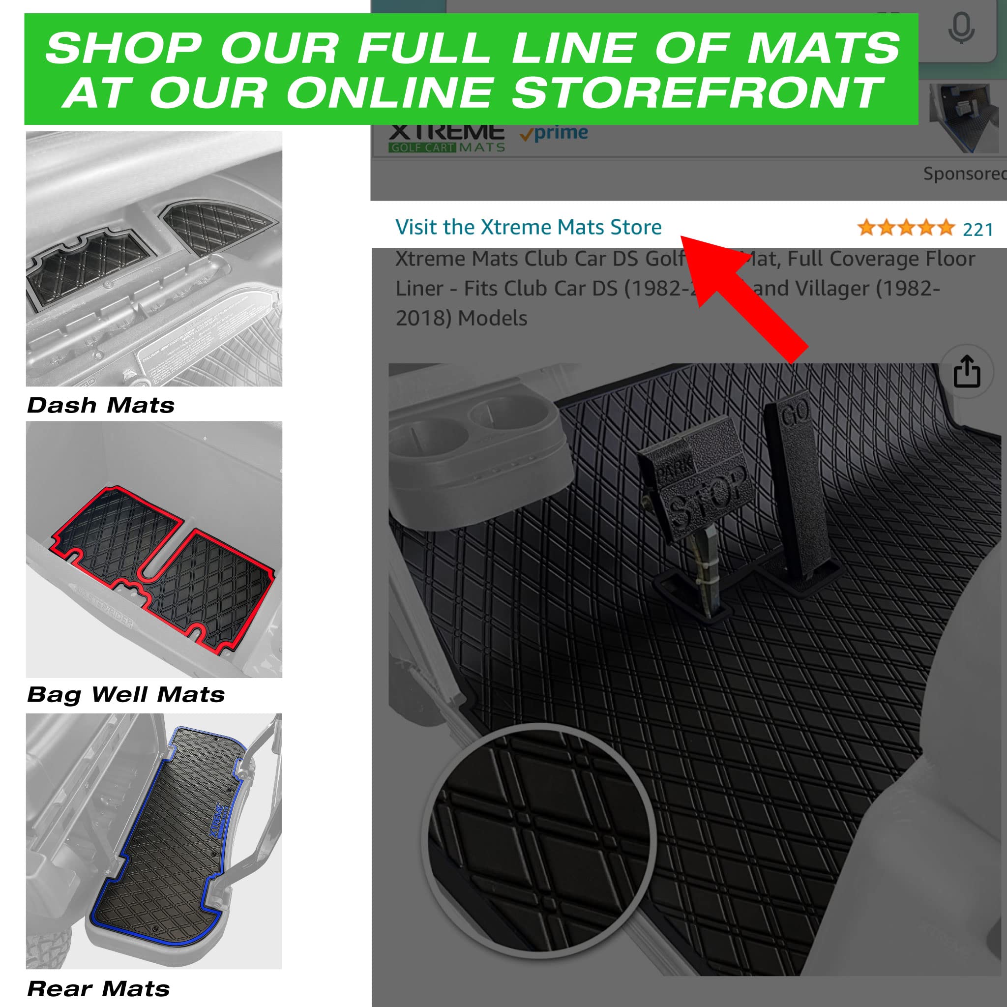 Xtreme Mats Yamaha Drive2 Golf Cart Mat, Full Coverage Golf Cart Floor Liner Mat - Fits Yamaha Drive2 Models Only (2017-2022)& Umax Rally 4X4 - Black With Red Trim