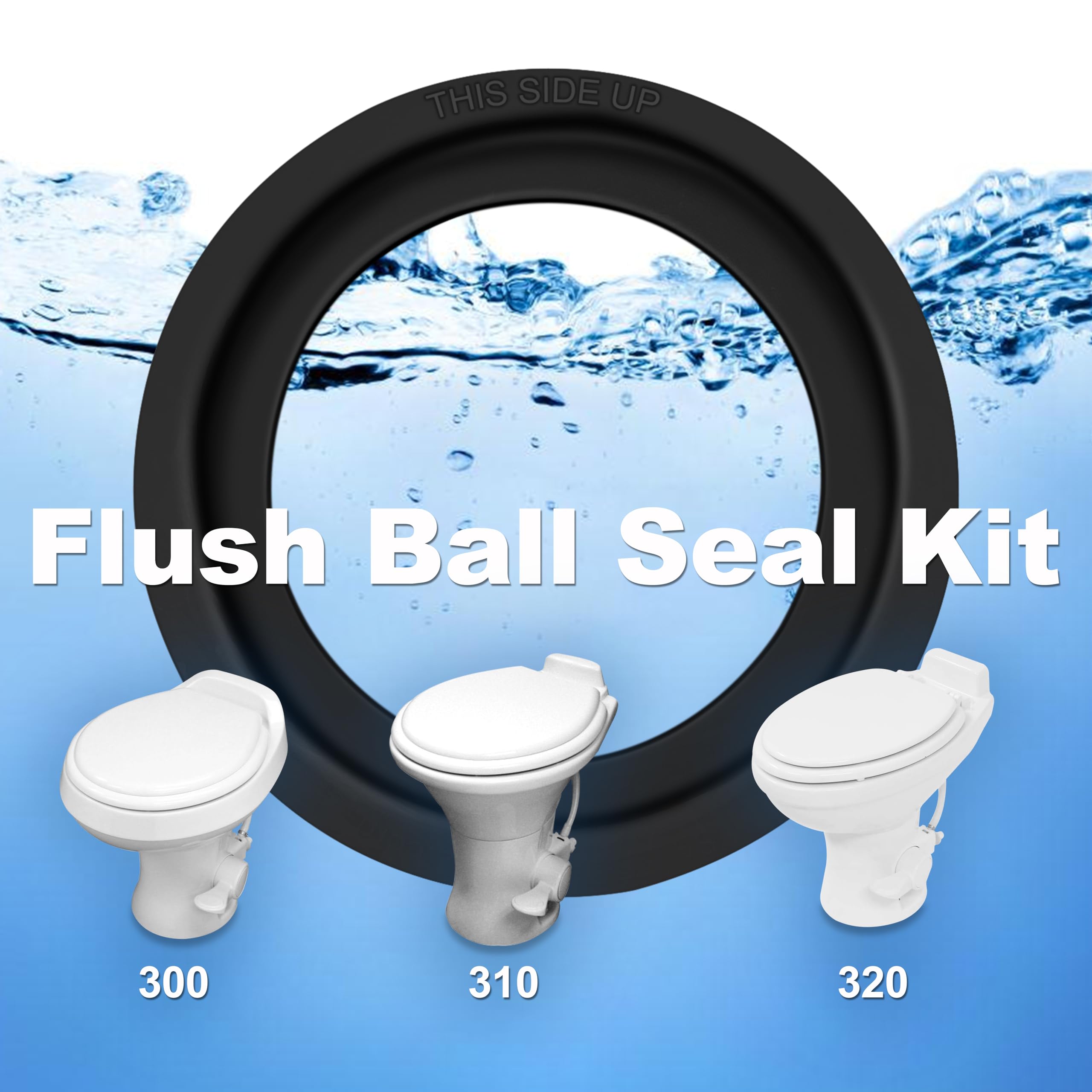 385311658 Flush Ball Seal Kit Replacement For Dometic 300, 310 And 320 Rv, Motorhome Camper And Trailer Toilets - Black