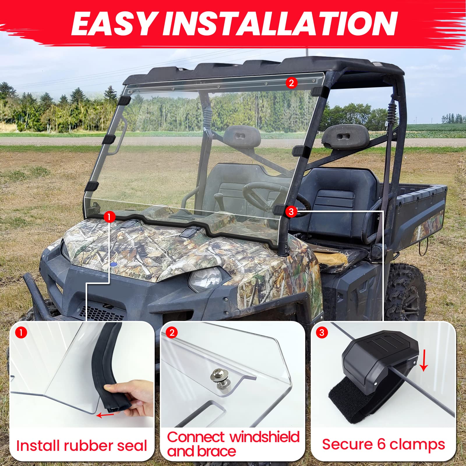 Scratch-Resistant Ranger 800 570 Windshield - Starknightmt Uv-Proof Hard-Coated Full Windshield Compatible With Polaris 2010-201