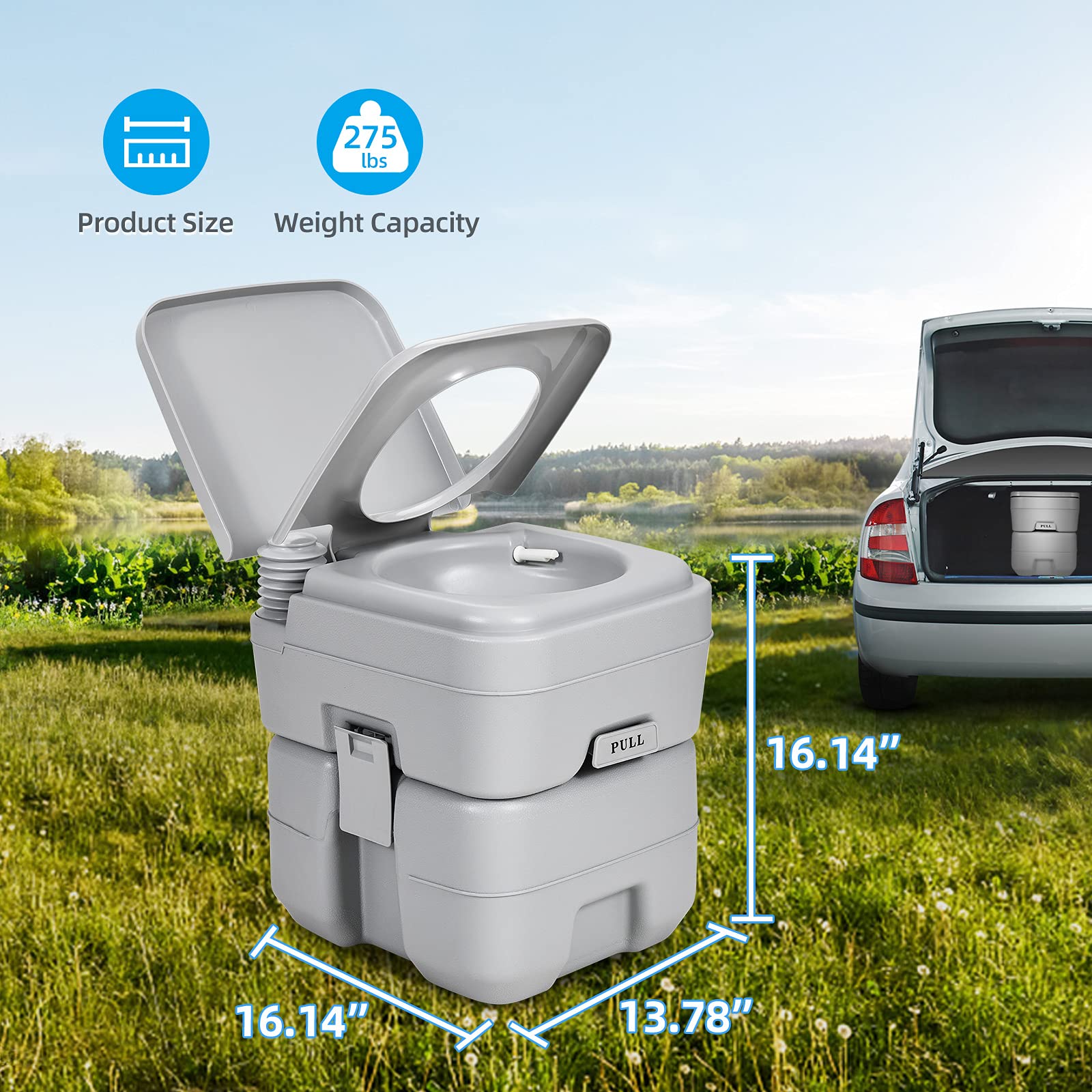 YITAHOME Portable Toilet 5.3 Gallon RV Potty, Detachable Tank, Gray, Model Toilet-0003, Ideal for Camping, Boating, Hiking