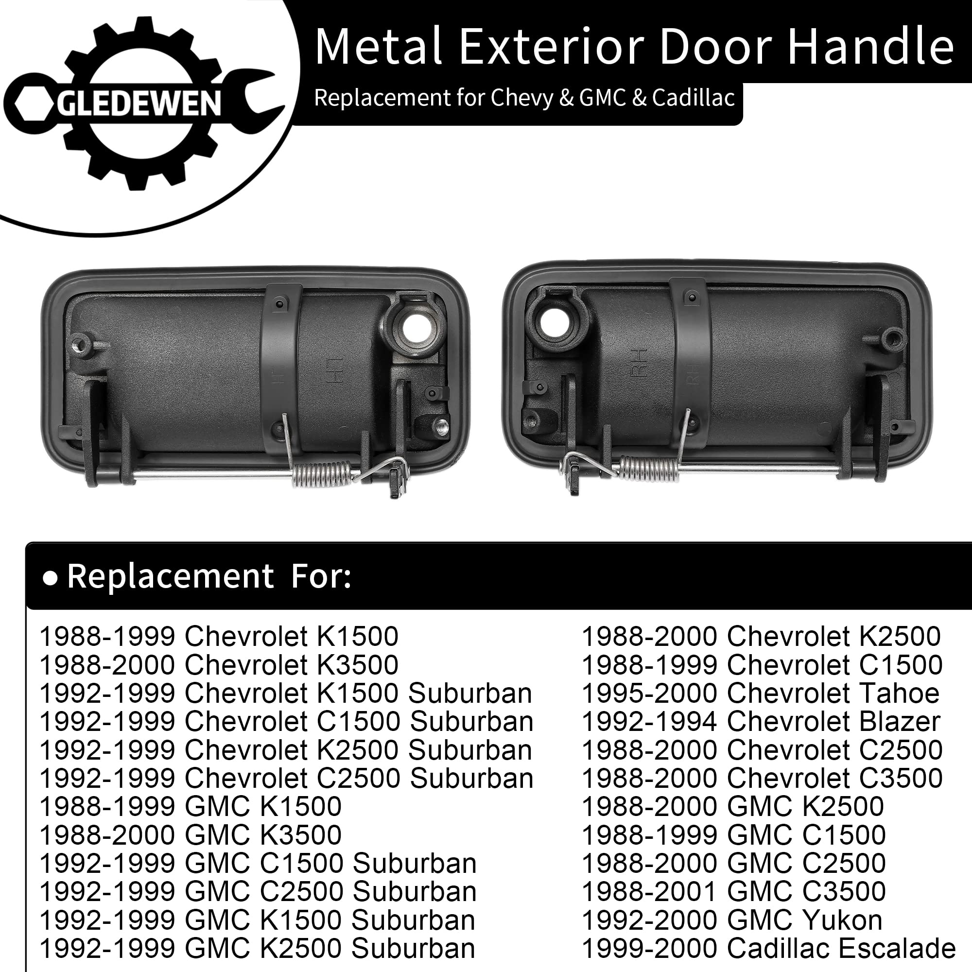 Exterior Door Handles All Metal, Compatible with 1988-2001 Chevy K1500 K2500 K3500 C1500 C2500 C3500, GMC C/K 1500 2500 3500 Pic