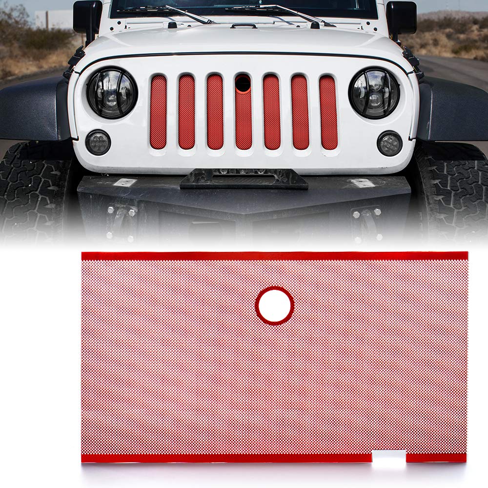 Xprite Red Aluminum Alloy Mesh Grill Insert With Hood Lock Hole Compatible With 2007-2018 Jeep Wrangler Jk Jku Stock Grille