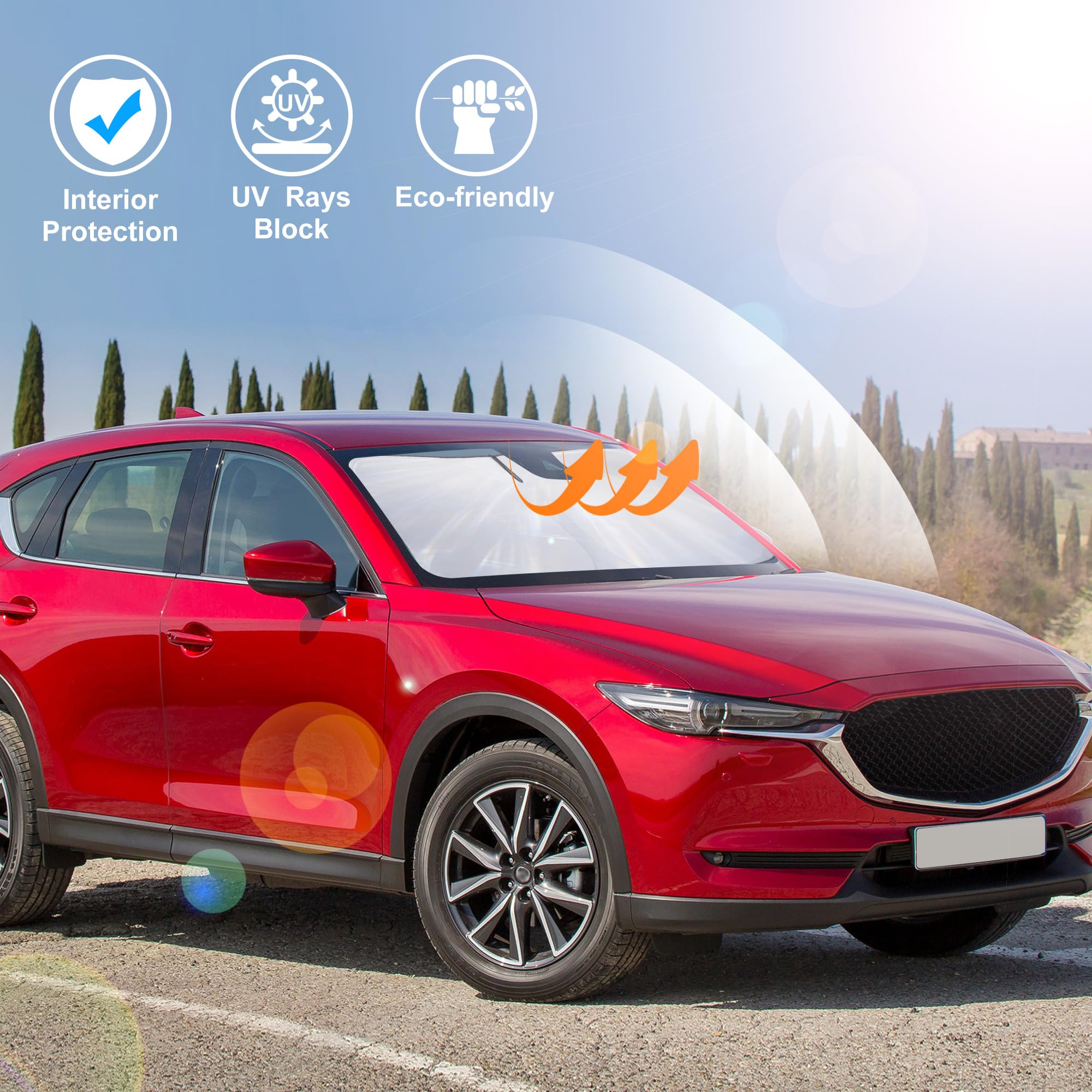 Windshield Sun Shade Custom Fit For 2017-2024 2025 Mazda Cx5 Cx-5 Accessories Front Window Sunshade Shield Blocker Keeps Car Coo