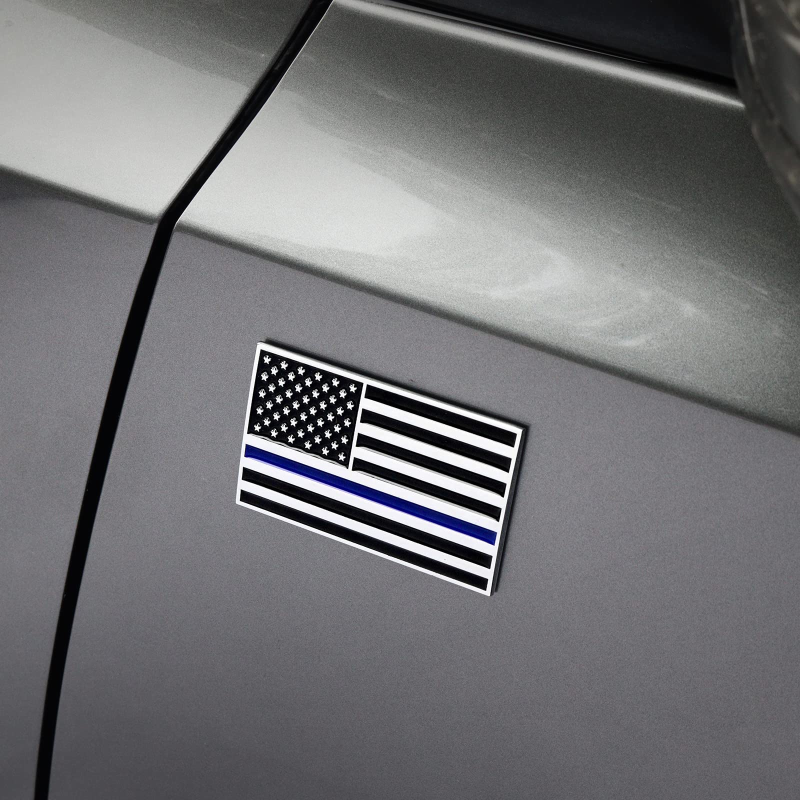 3D Thin Blue Line American Flag Car Emblem, 3.15'' X 2'' Usa Flag Metal Sticker, Support Police And Law Enforcement, Zinc Alloy