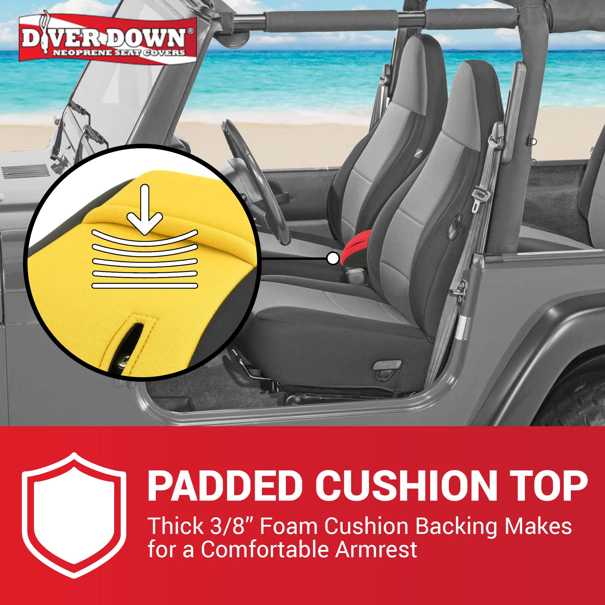Diver Down Neoprene Center Console Cover - Fits Jeep 1997-2006 Tj Wrangler - Cushioned Armrest Cover - Doesn'T Burn Your Elbow - Tight Custom Fit - Comfortable Foam Armrest Pad (01-06 Grey)