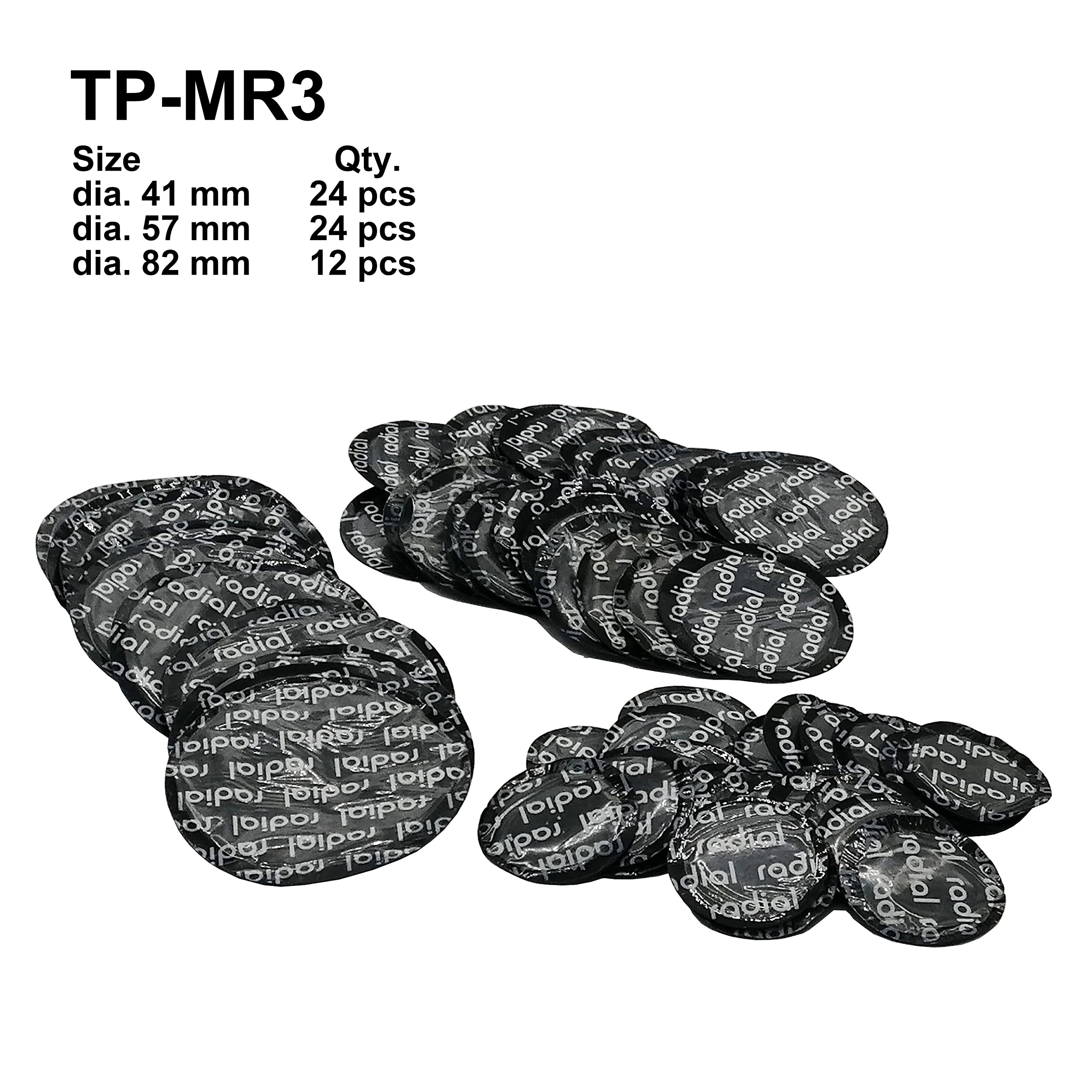 ZERINT TP-MR3 Radial Tire Patch Kit 60 pcs,Dia. 1 5/8'' (41 mm) 24 pcs, Dia. 2 1/4'' (57 mm) 24 pcs and Dia. 3 1/4'' (82 mm) 12