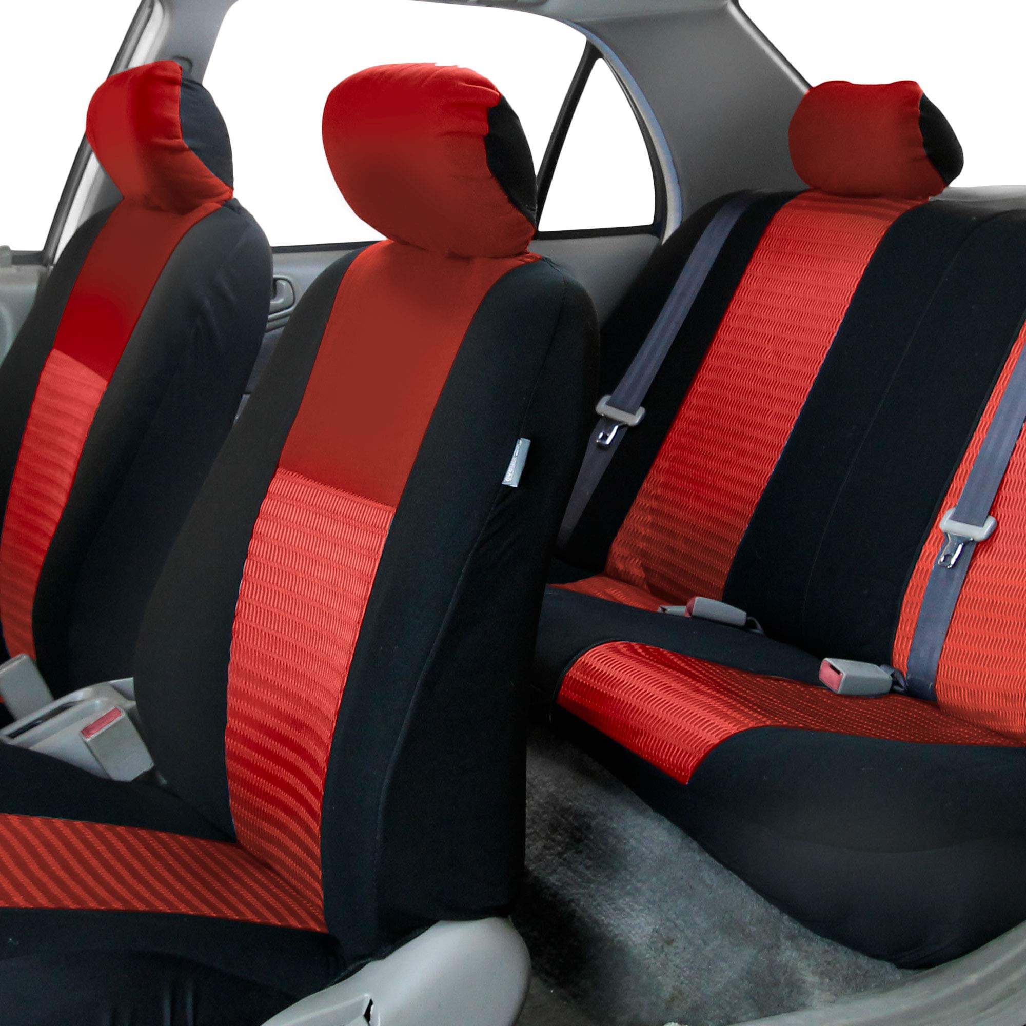 Fh Group Trendy Elegance Front Set Seat Covers, Airbag Compatible (Red/Black)- Universal Fit For Cars, Trucks & Suvs