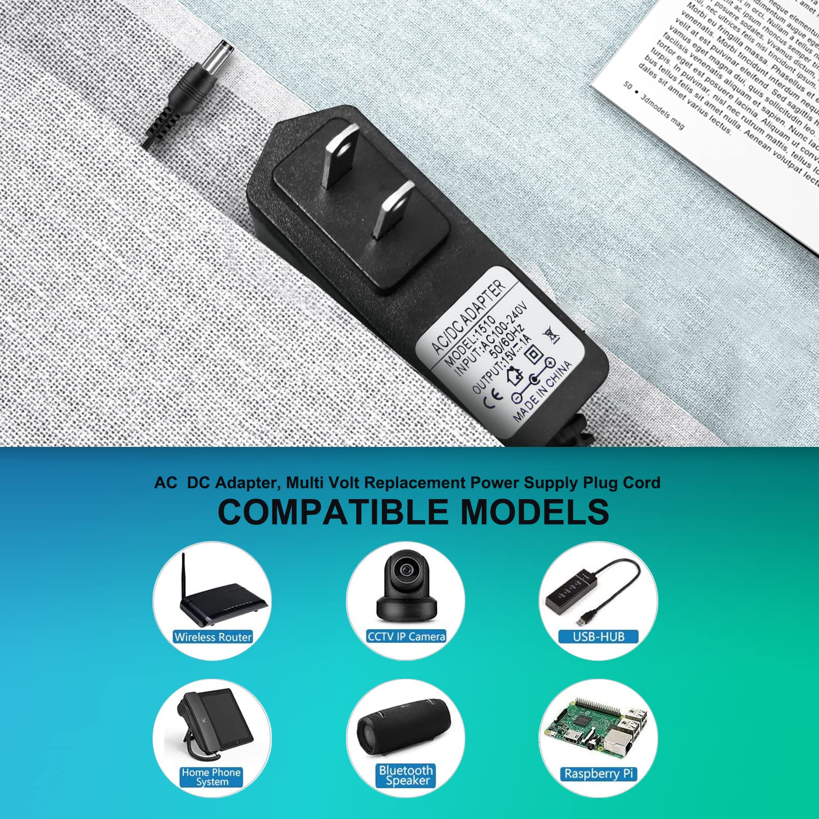 DC 15V 1A Adapter Charger Charging Cable Cord for Peak 450A 500A 600A 800A 1000A Auto Battery Booster Jump Starter, Compatible B