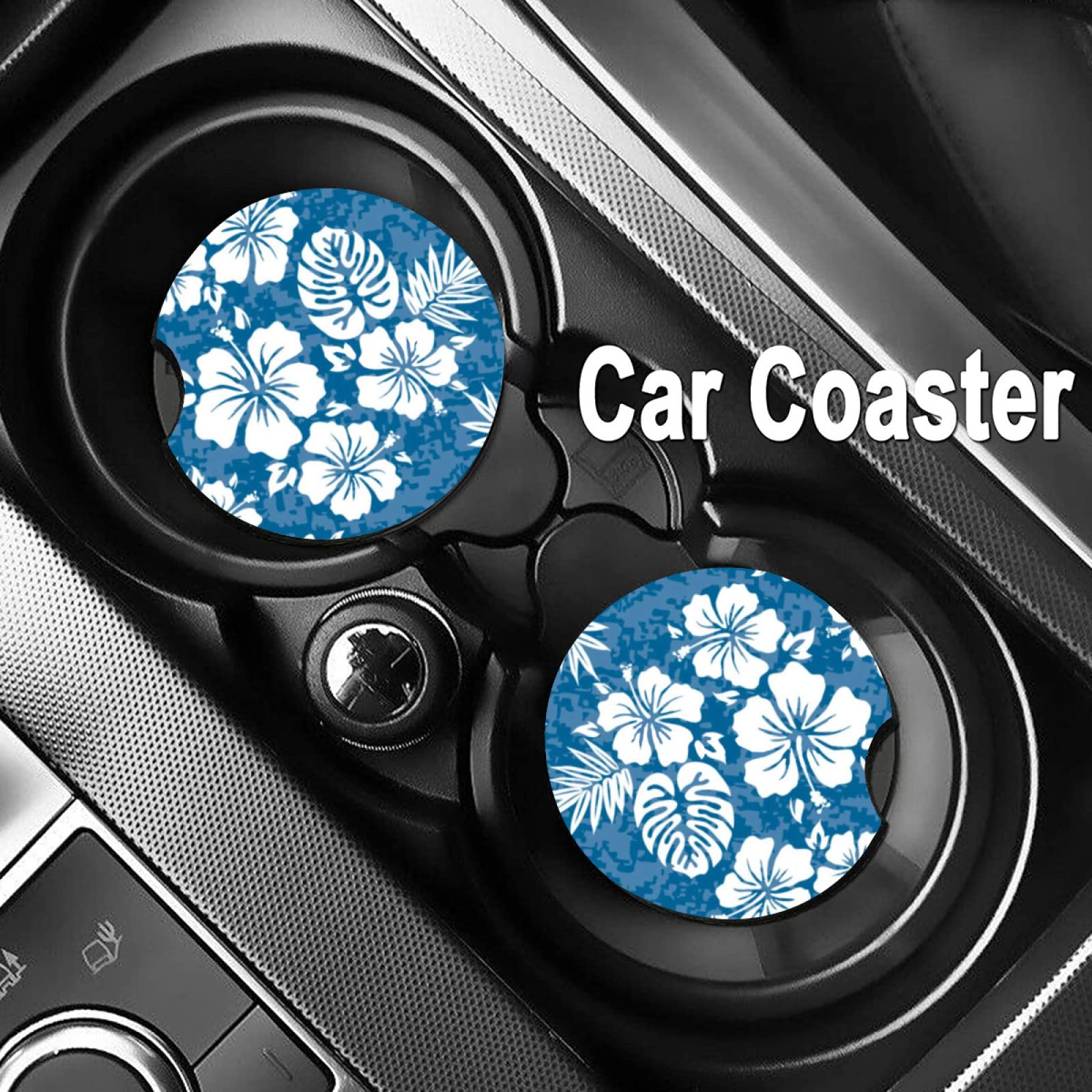 Tropical Palm Leaf Hibiscus Absorbent Car Cup Coasters,Cup Holders,Cork Base Drink Coasters With Finger Notch For Easy Move Of C