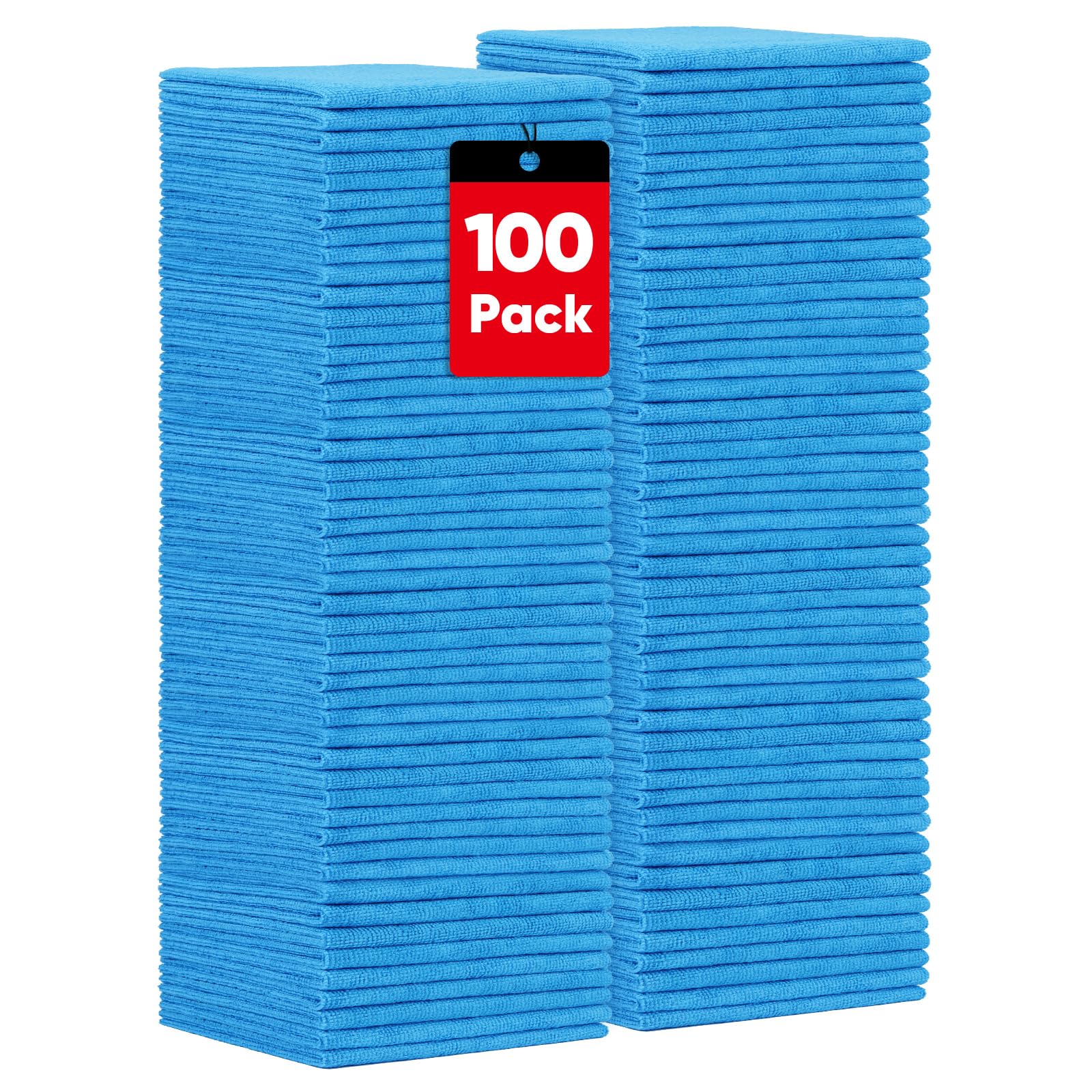 Homexcel Blue Shop Towels 100 Pack, Reusable Microfiber Towels For Cars, Bulk Multipurpose Microfiber Cleaning Cloths, Lint Free