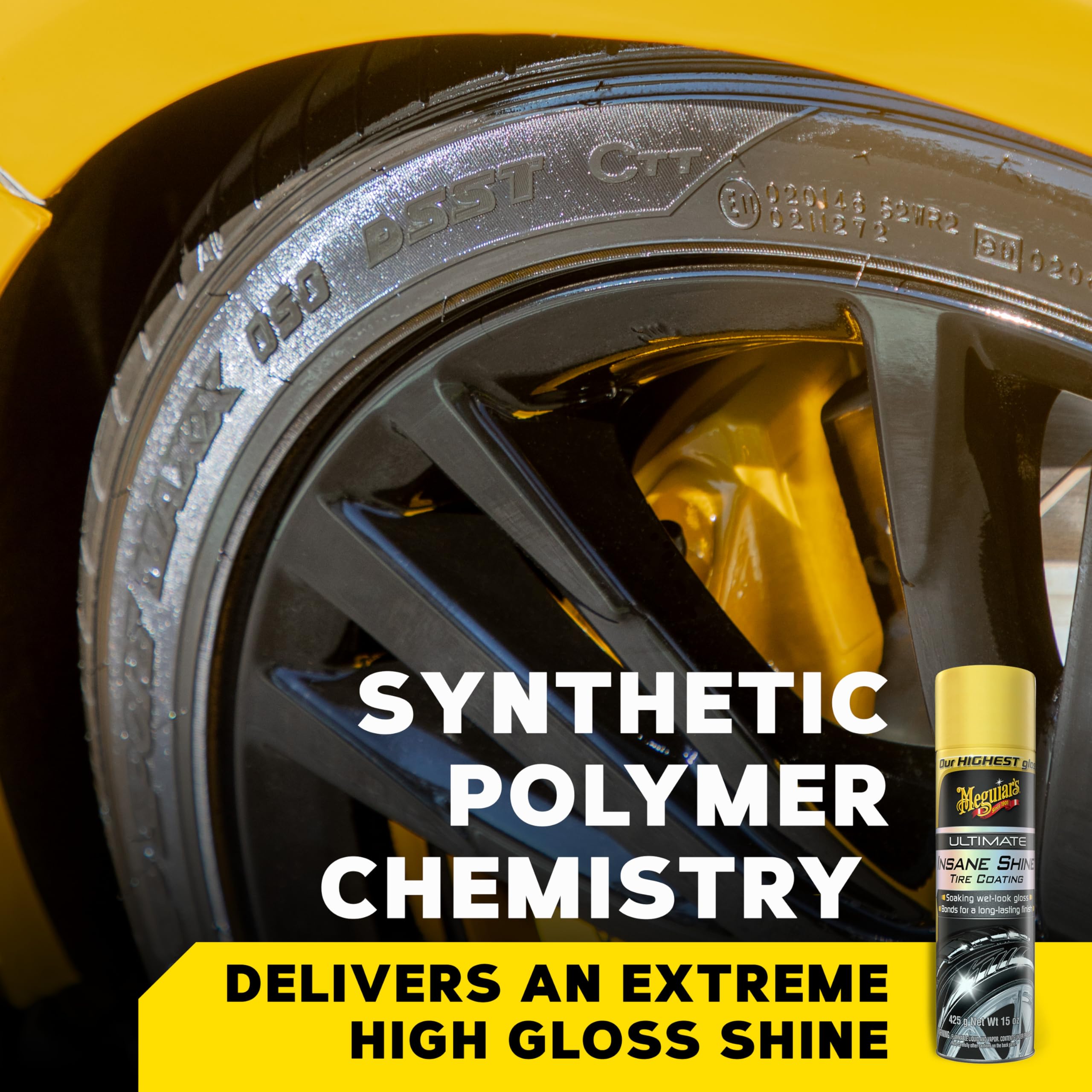 Meguiar'S Ultimate Insane Shine Tire Coating - Premium Tire Dressing That Delivers A Lasting High Gloss Wet Look That'S Easy To Use - 15 Oz Aerosol