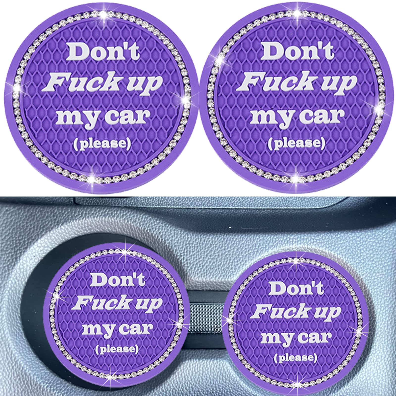 Smeyta Car Cup Coasters 2 Pack - Bling Interior Accessories, Universal Cup Holder Inserts For Suv/Truck (Purple, 2Pc)