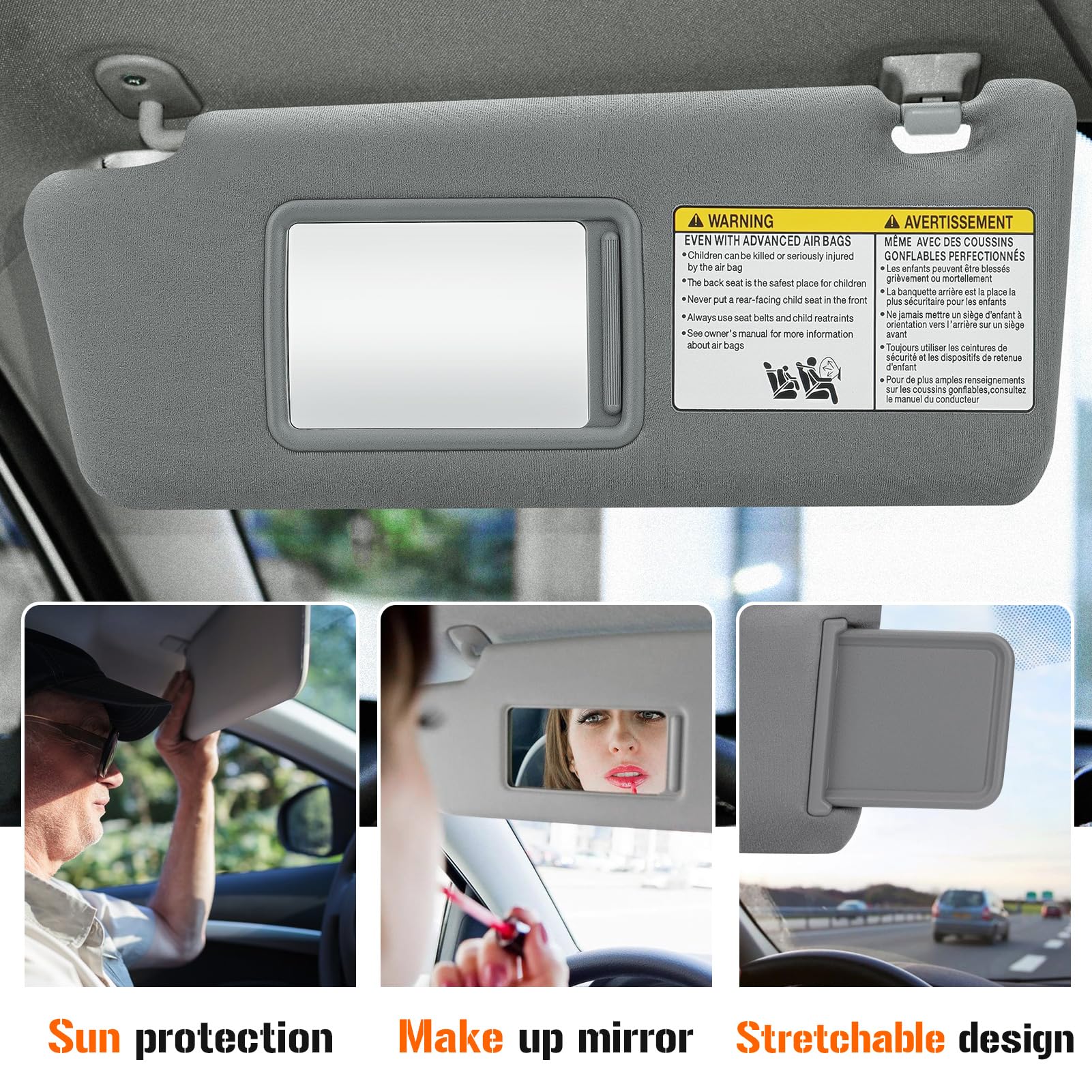 Left & Right Sun Visor for 2005-2015 Toyota Tacoma Without Light, Driver & Passenger Sides Gray Sunvisor Replacement 74320-35C10