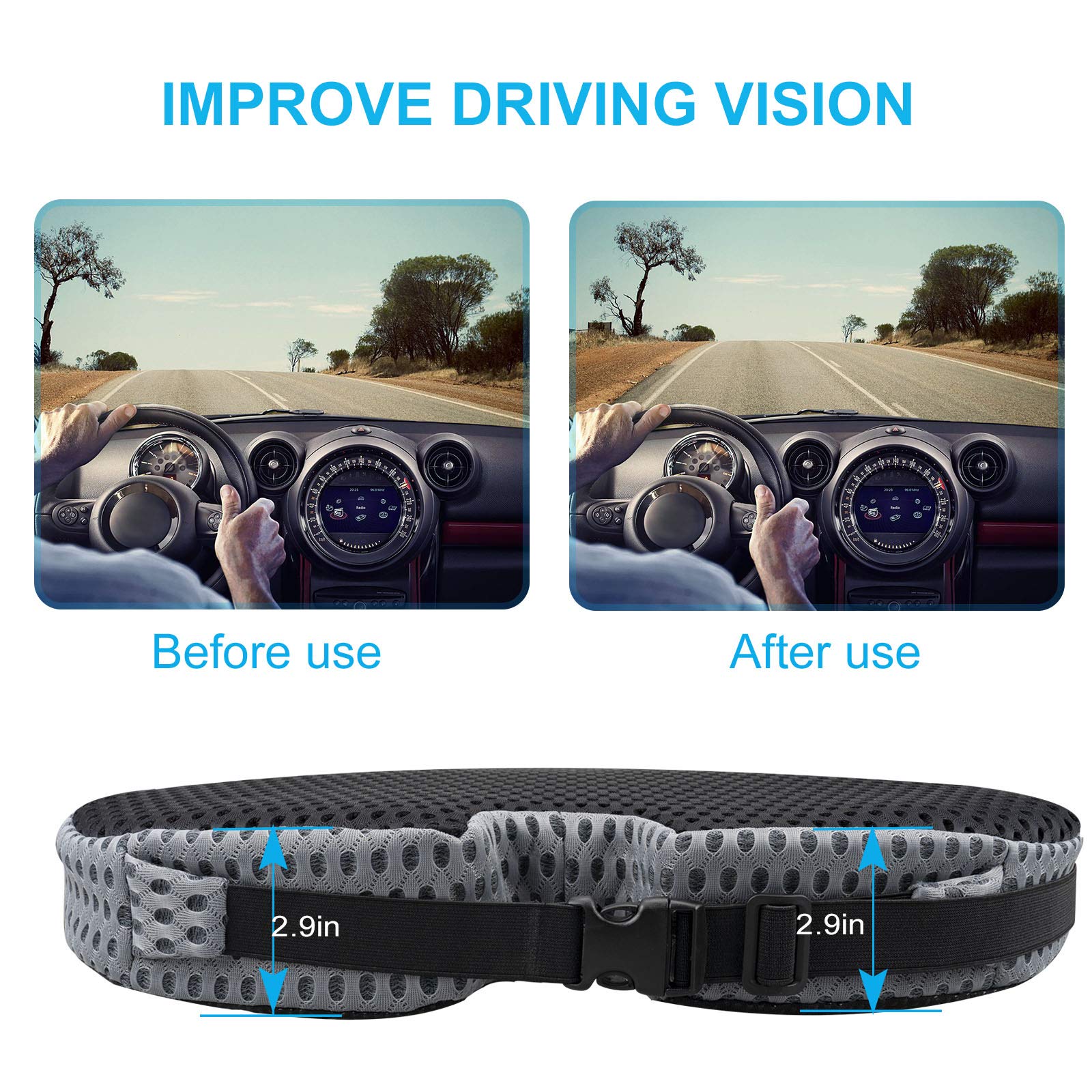 CarQiWireless Grey Coccyx Seat Cushion Pad for Sciatica Relief - Heightening Wedge Booster for Cars & Office - Onesize