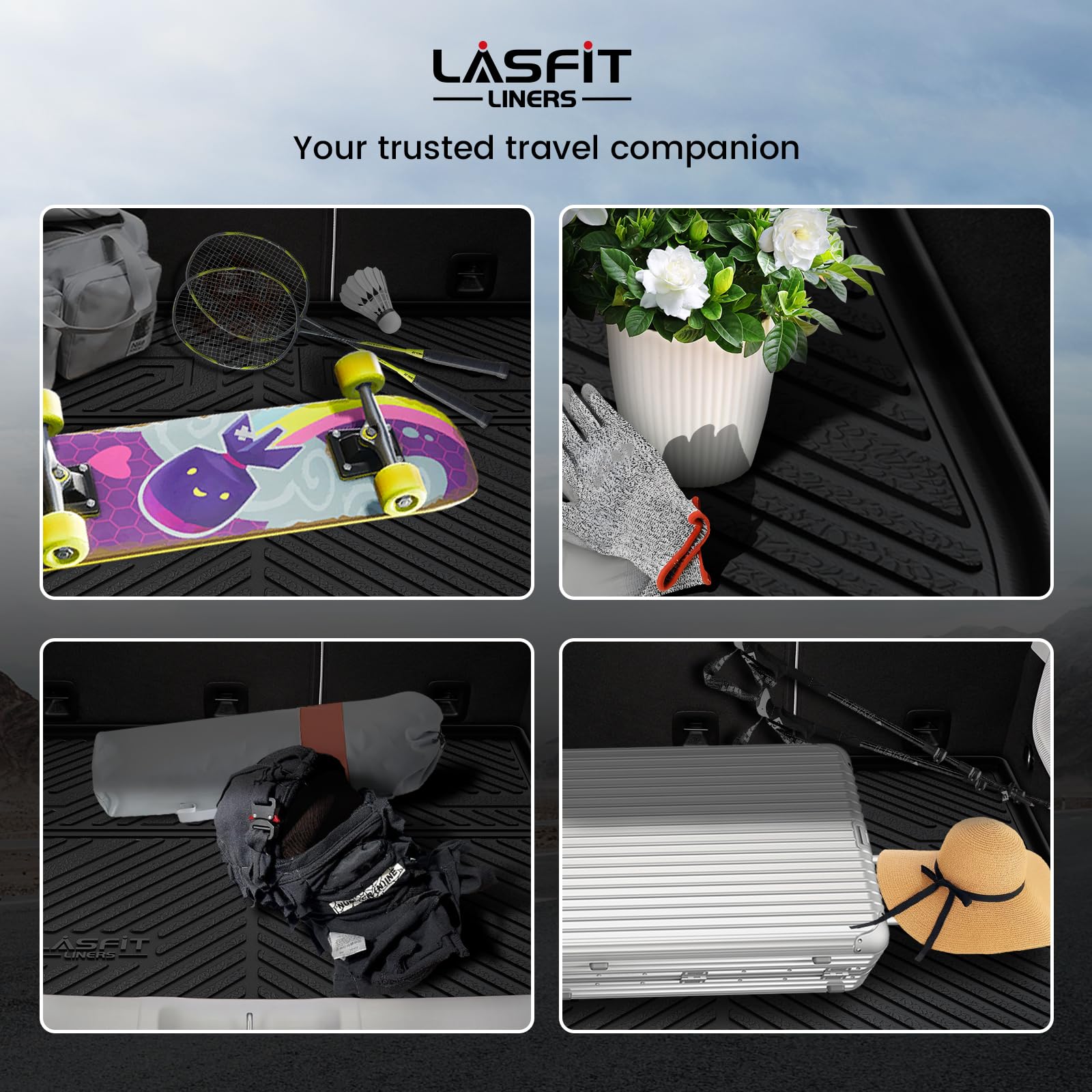 Lasfit Trunk Mat For Jeep Cherokee 2014-2023 All Weather Tpe Custom Fit Cargo Mat Trunk Liner Cargo Liner, Black