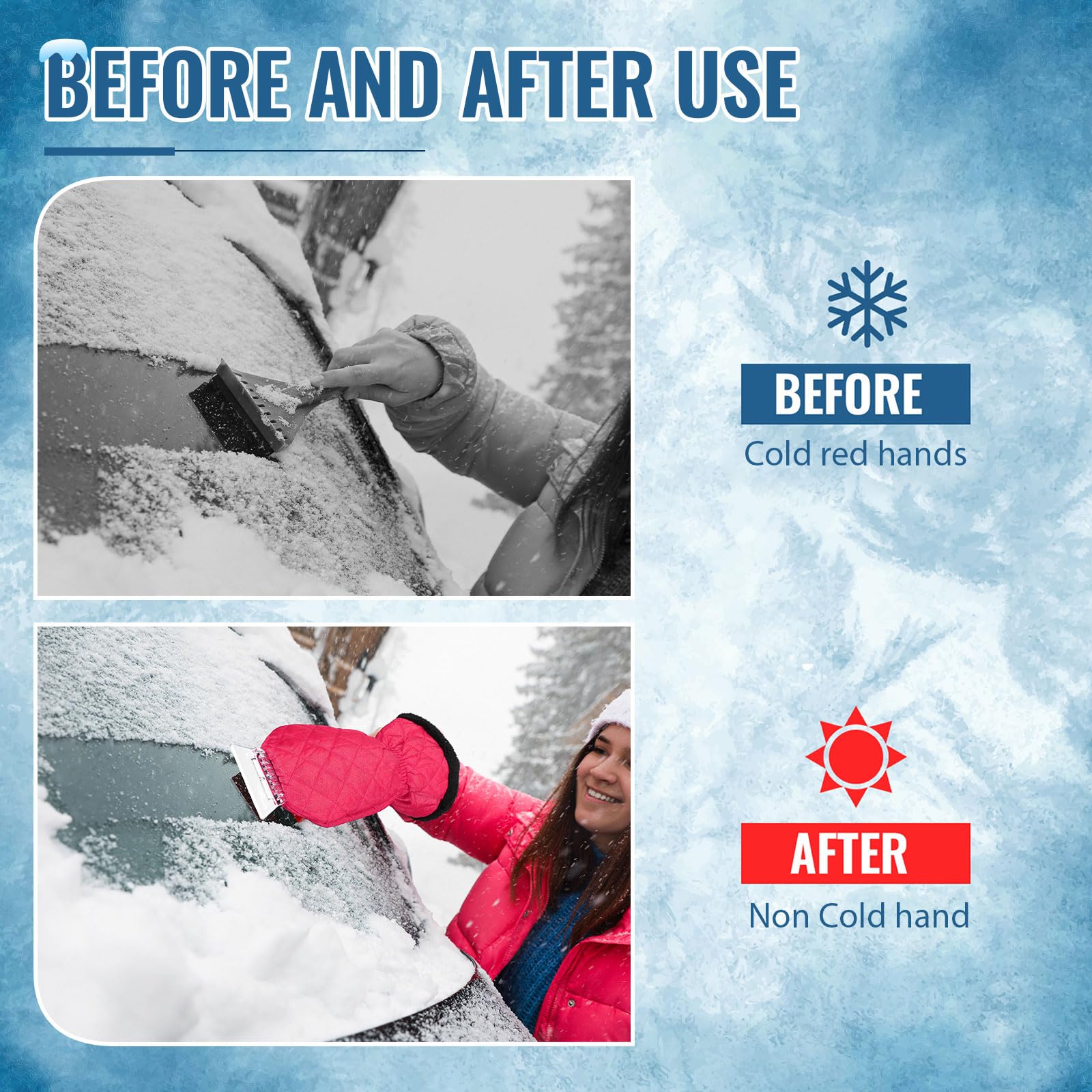 WILLBOND Ice Scraper with Glove Waterproof Ice Scrapers for Car Windshield No Scratch Comfortable Removal Snow Mitt Glove Windpr