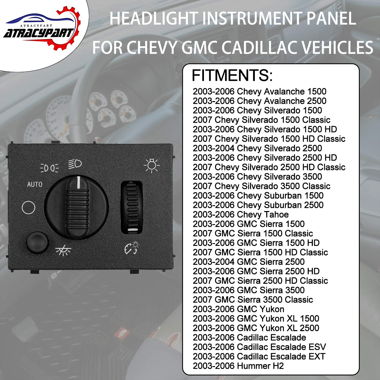 Headlight Switch Headlamp Dimmer Switch Greenish LED Light | for 2003-2007 Chevy Silverado Suburban Tahoe Avalanche GMC Sierra Y