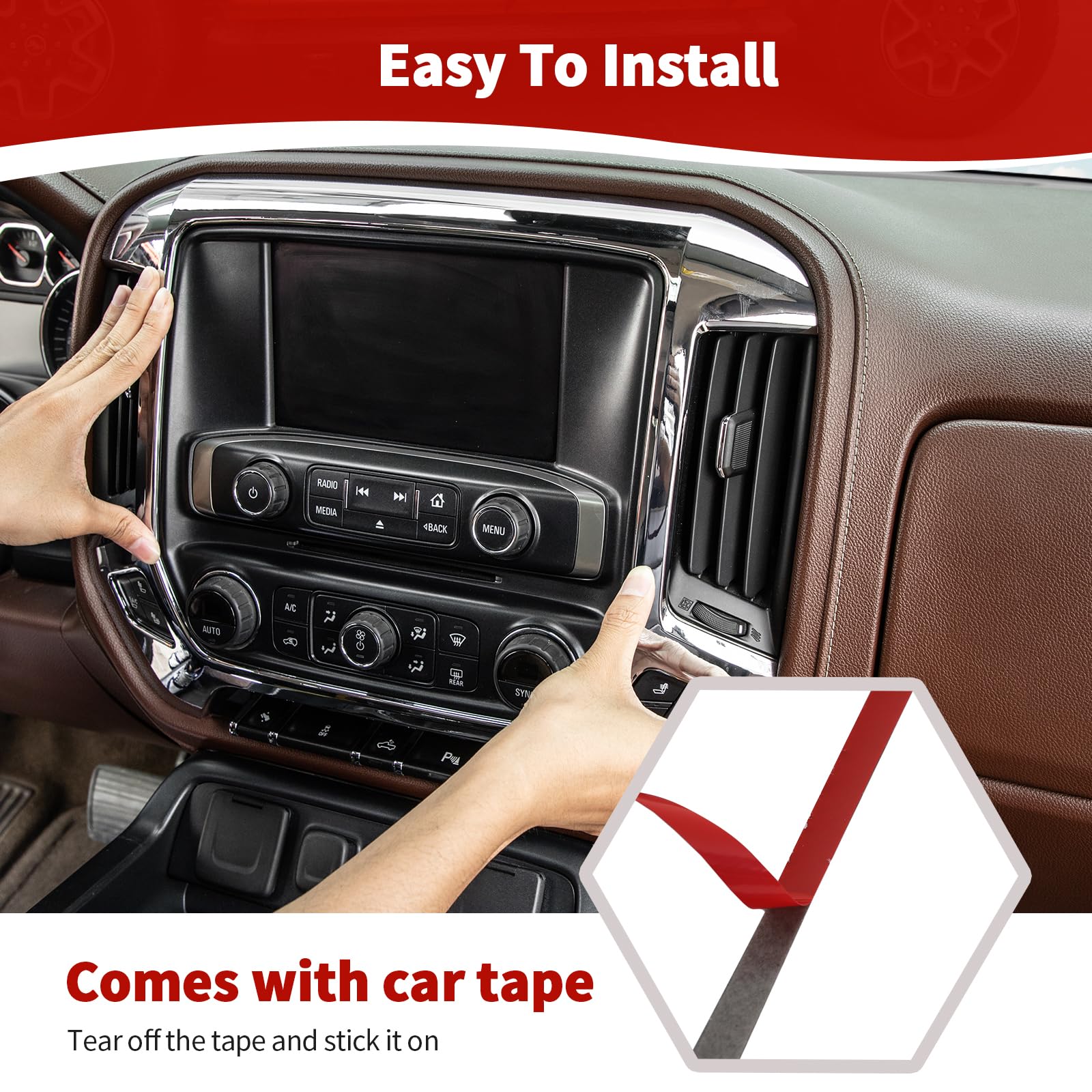 RT-TCZ for Silverado Dashboard Panel Trim Cover Chrome Bezel for GMC Sierra Chevy Silverado 2014-2017 Silver Chrome Interior Accessories 4pcs