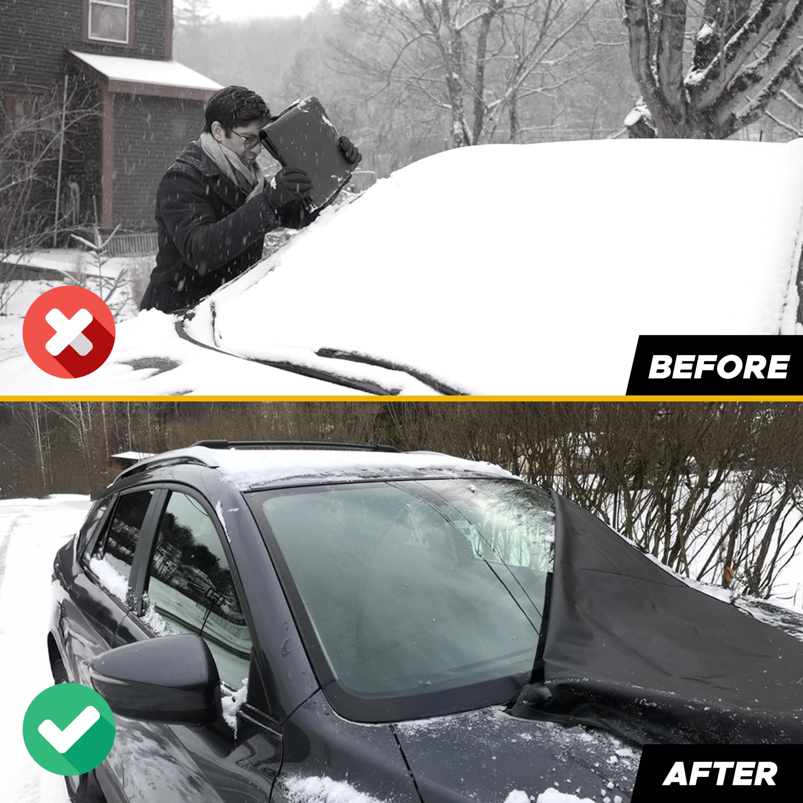 Econour Car Windshield Cover For Ice And Snow, Windshield Snow Cover With Side Mirrors Cover For Snow, Ice, Uv Fits Most Cars, T