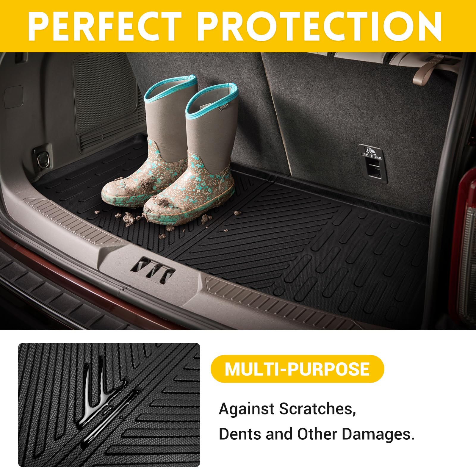 Jtyzsm Rear Cargo Mat For 2020-2023 Ford Explorer 6&7 Seats All Weather Tpe Anti-Slip Trunk Mat Cargo Liner For 2020 2021 2022 2