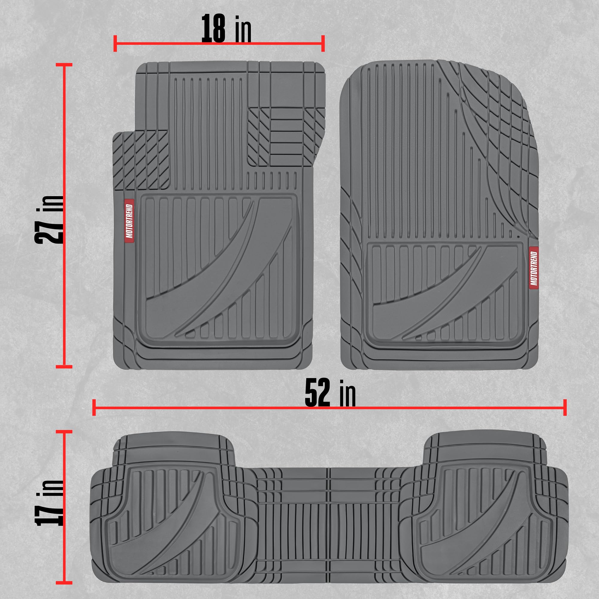 Motor Trend FlexTough Advanced Gray Rubber Car Floor Mats with Cargo Liner Full Set - Front & Rear Combo Trim to Fit Floor Mats