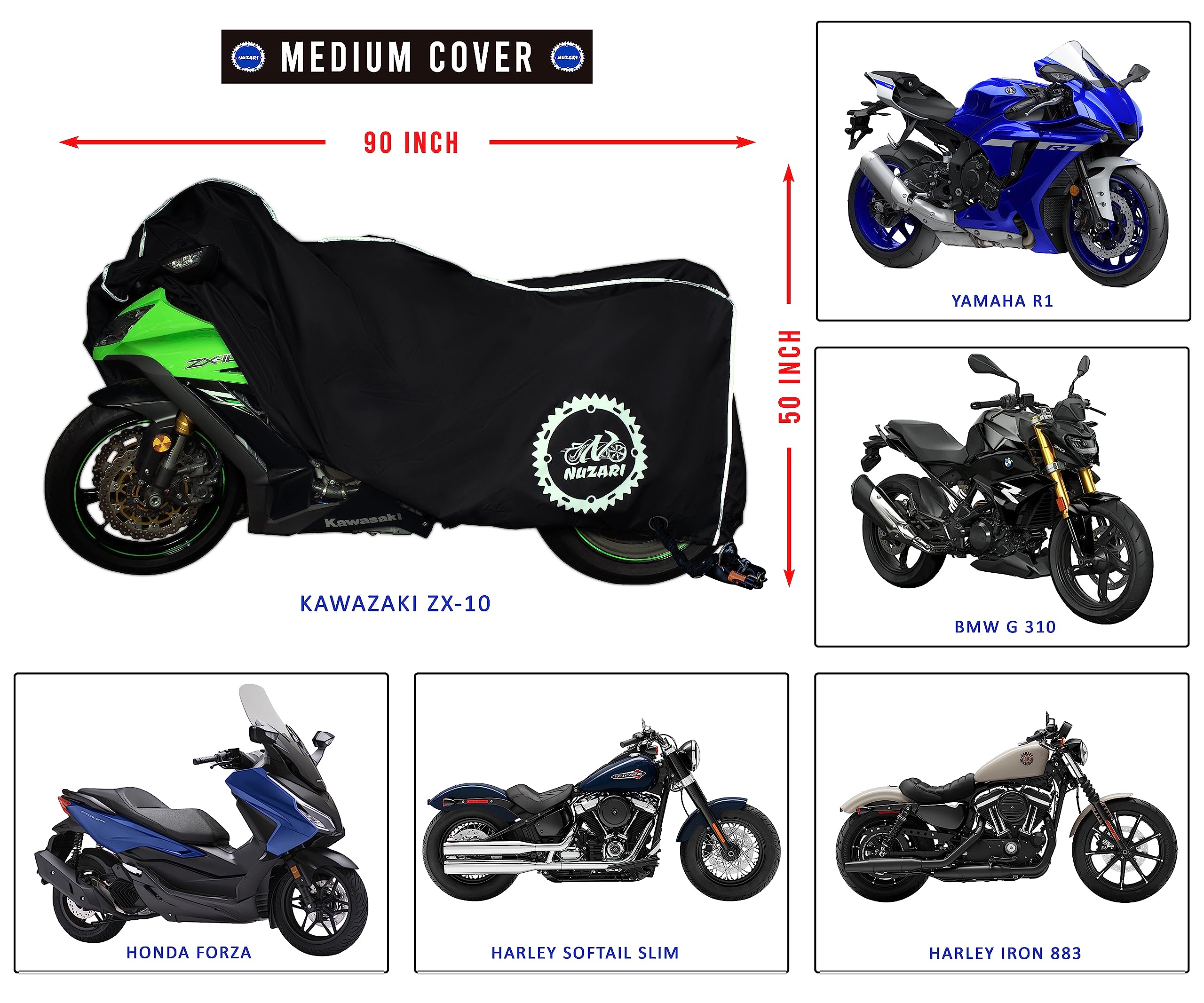 Nuzari Heavy Duty Motorcycle Cover - Motorcycle Covers Waterproof Outdoor Storage Outdoor Bike Storage Motorcycle Covers - Motor