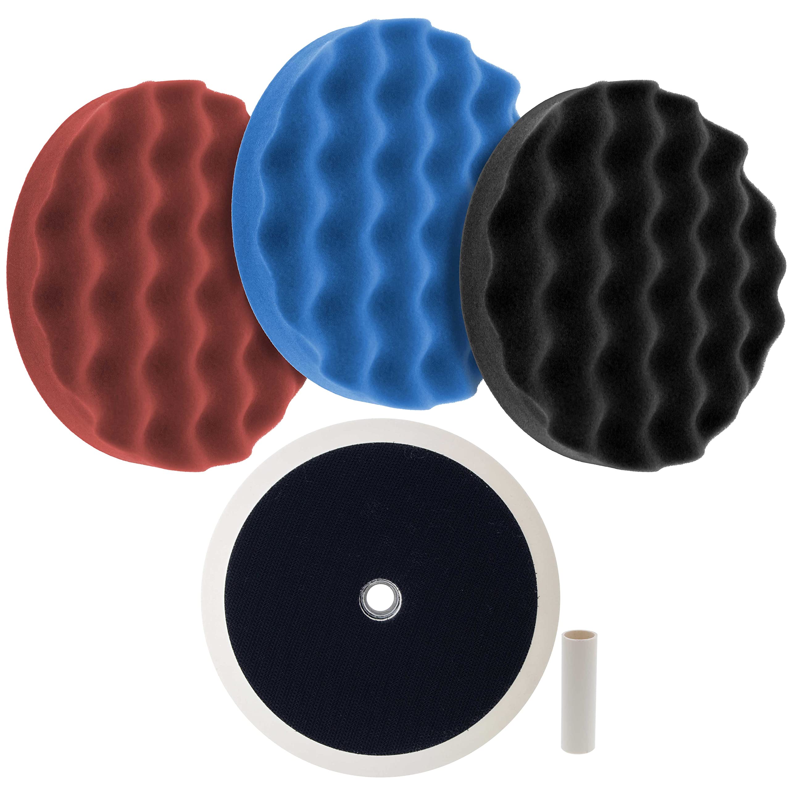 TCP Global Complete 3 Pad Buffing and Polishing Kit with 38 Waffle Foam Grip Pads and a 5/8 Threaded Polisher Grip Backing Pl