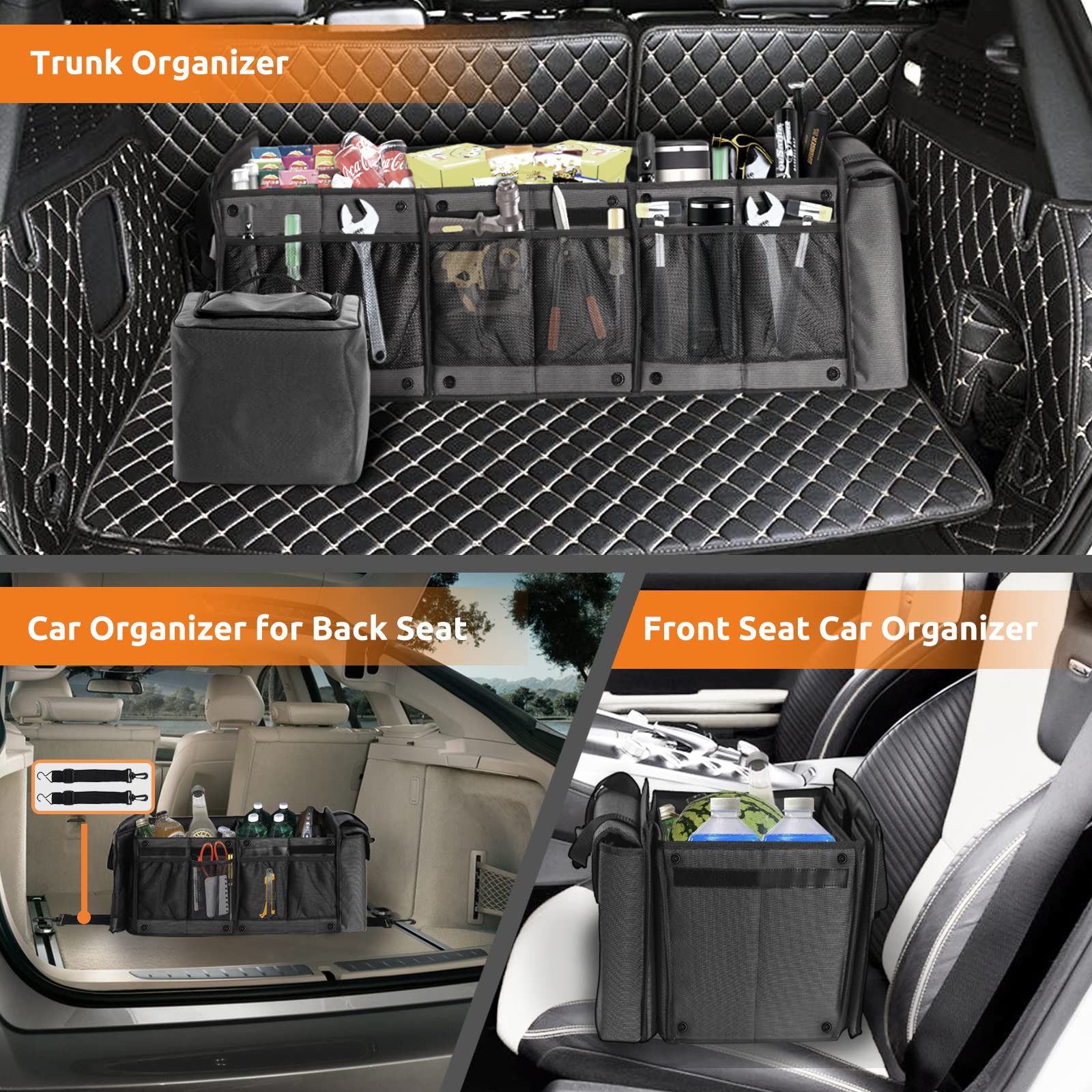 Earond Car Trunk Organizer With Portable Leakproof Cooler Bag,Foldable Cover,Adjustable Securing Straps,Collapsible For Car,Suv,Truck And Other Vehicles(4-In-1 With Cooler)