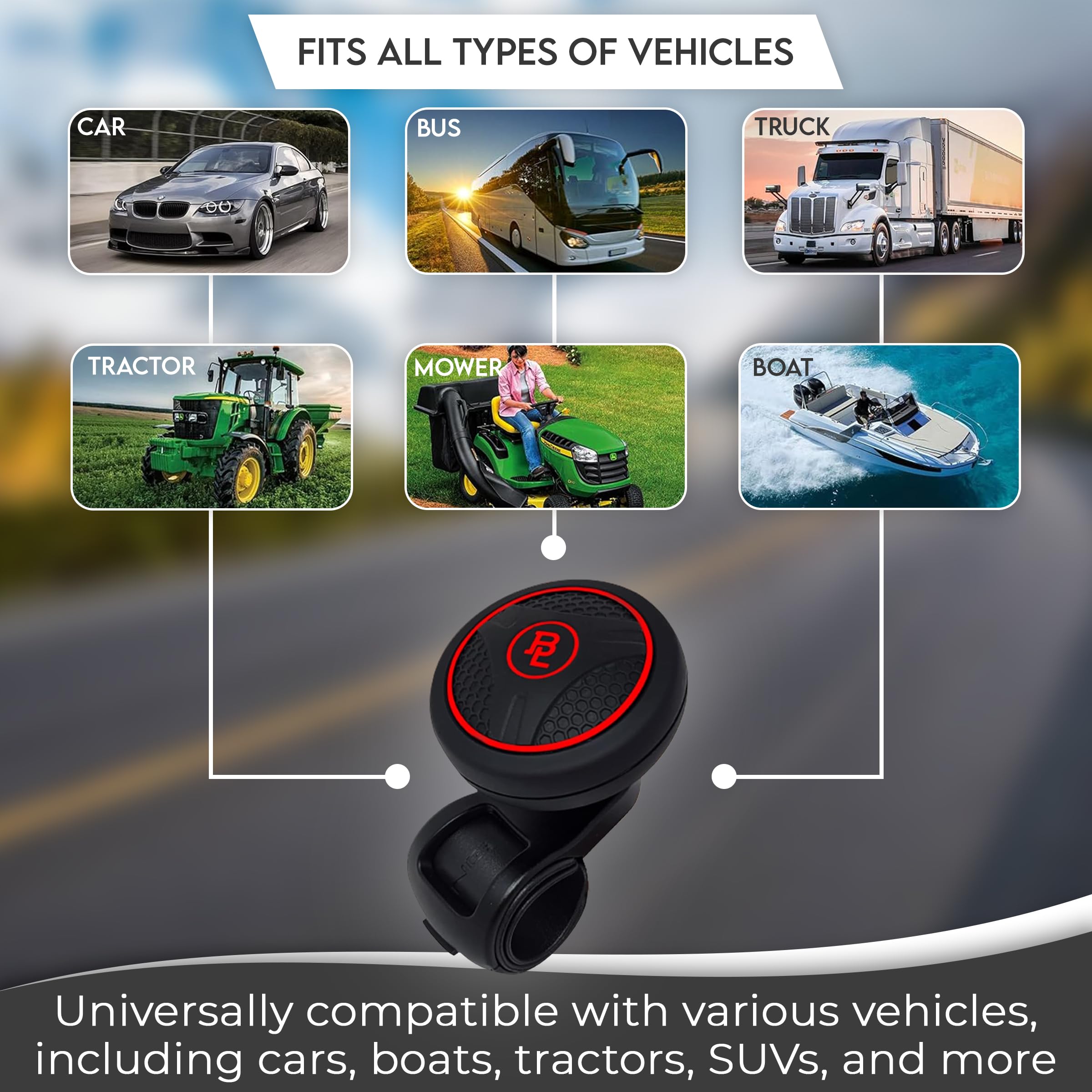 Fouring BL Steering Wheel Knob Spinner - Universal Non-Slip Fit, ABS & Premium Silicone Finish Suicide Knob with Metal Ball Bearing - Ideal for Cars, Trucks, Boats (Silicone Red)