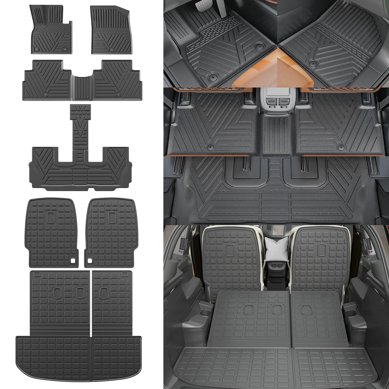 Rongtaod Floor Mats Compatible With 2020-2025 Hyundai Palisade 7 Seats Cargo Mat 2Nd&3Rd Row Kick Mat 2024 Palisade Accessories