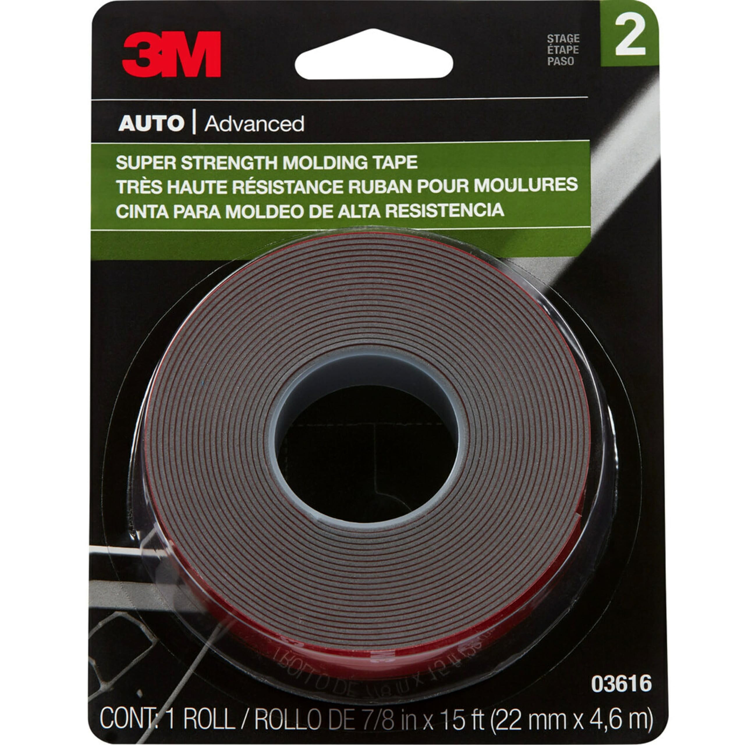 3M Super-Strength Molding Tape, 03616, 7/8 In X 15 Ft, 1 Roll