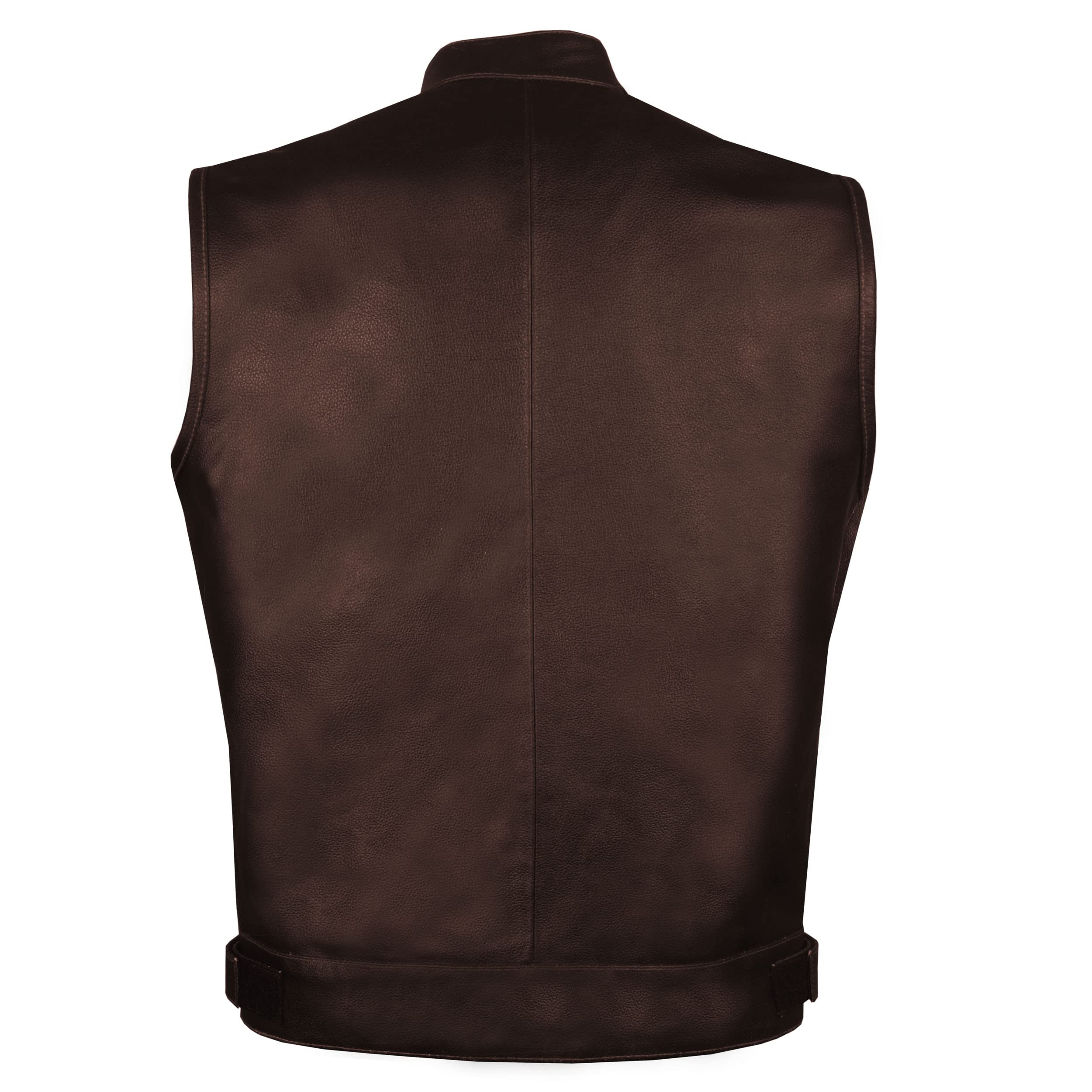 Soa Men'S Leather Motorcycle Concealed Gun Pockets Biker Club Vest W/Armor Coffee Brown L