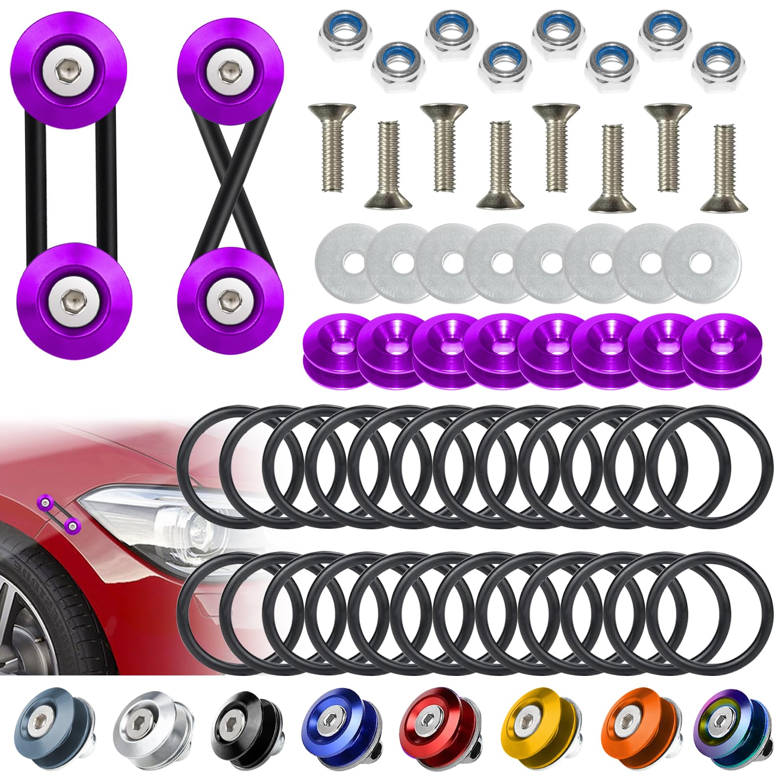BFXM Universal Bumper Clips, Front Rear Bumper Quick Release Kit, Bumper Holders for Cars (8 Purple Bumper Quick Release Tabs an