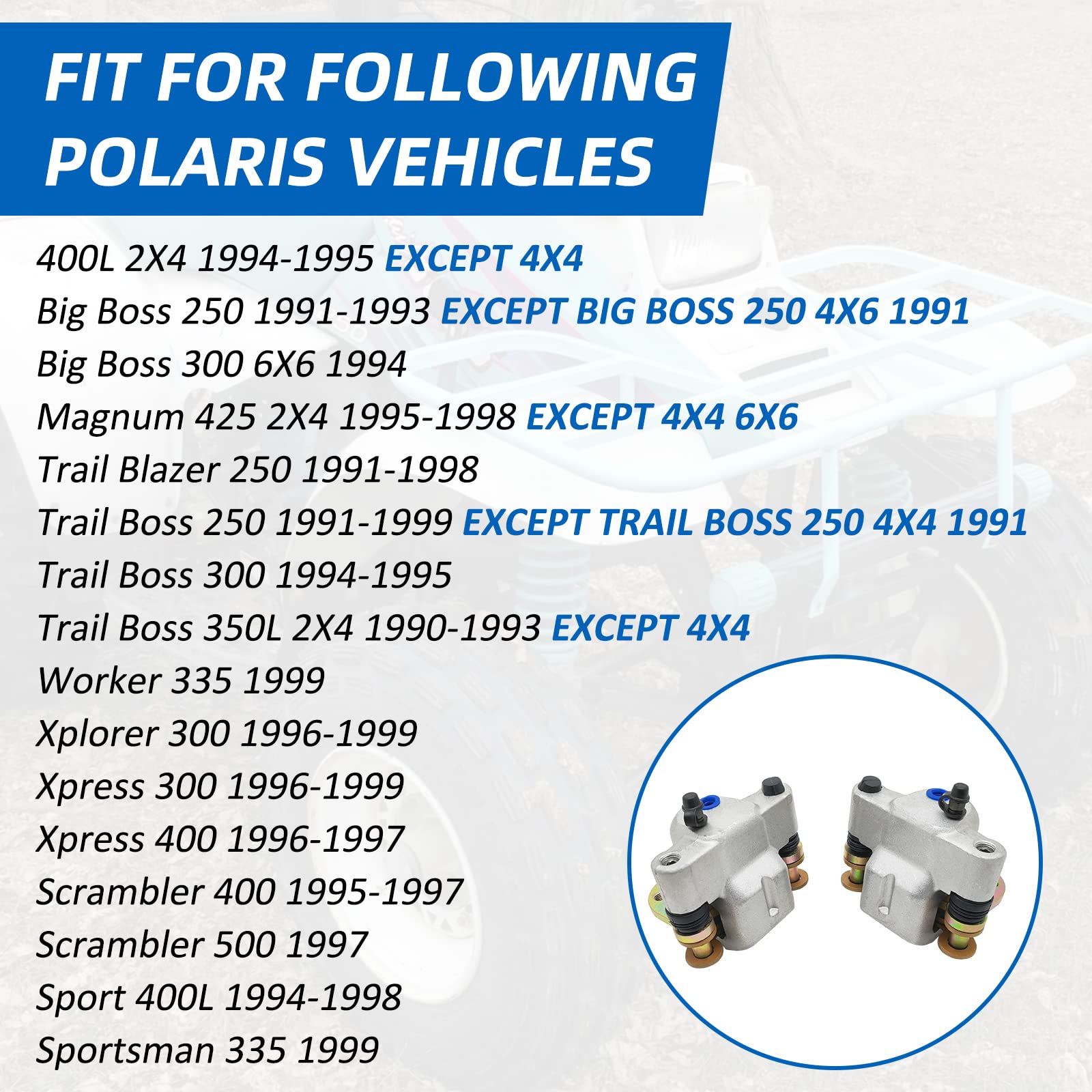Front Left Right Brake Caliper Assembly For Polaris Sportsman 335 Big Boss 300 6X6 250 Magnum 425 2X4 Scrambler 400 500 Sport 40
