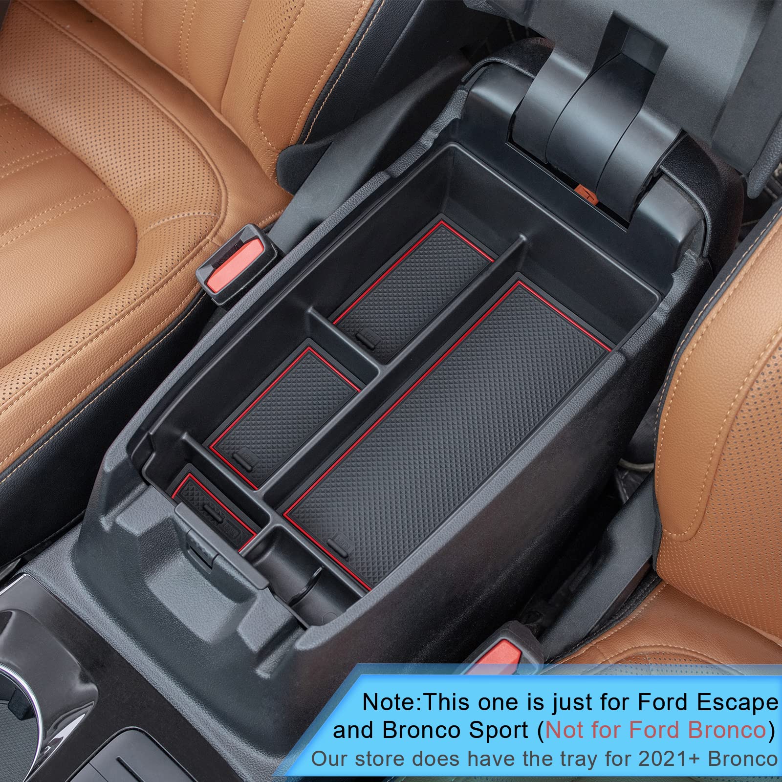 Topinstall Red Center Console Organizer Compatible With Ford Escape 2020-2024/Bronco Sport 2021-2024 Accessories, Long Compartment Armrest Box Storage Tray Coin Container