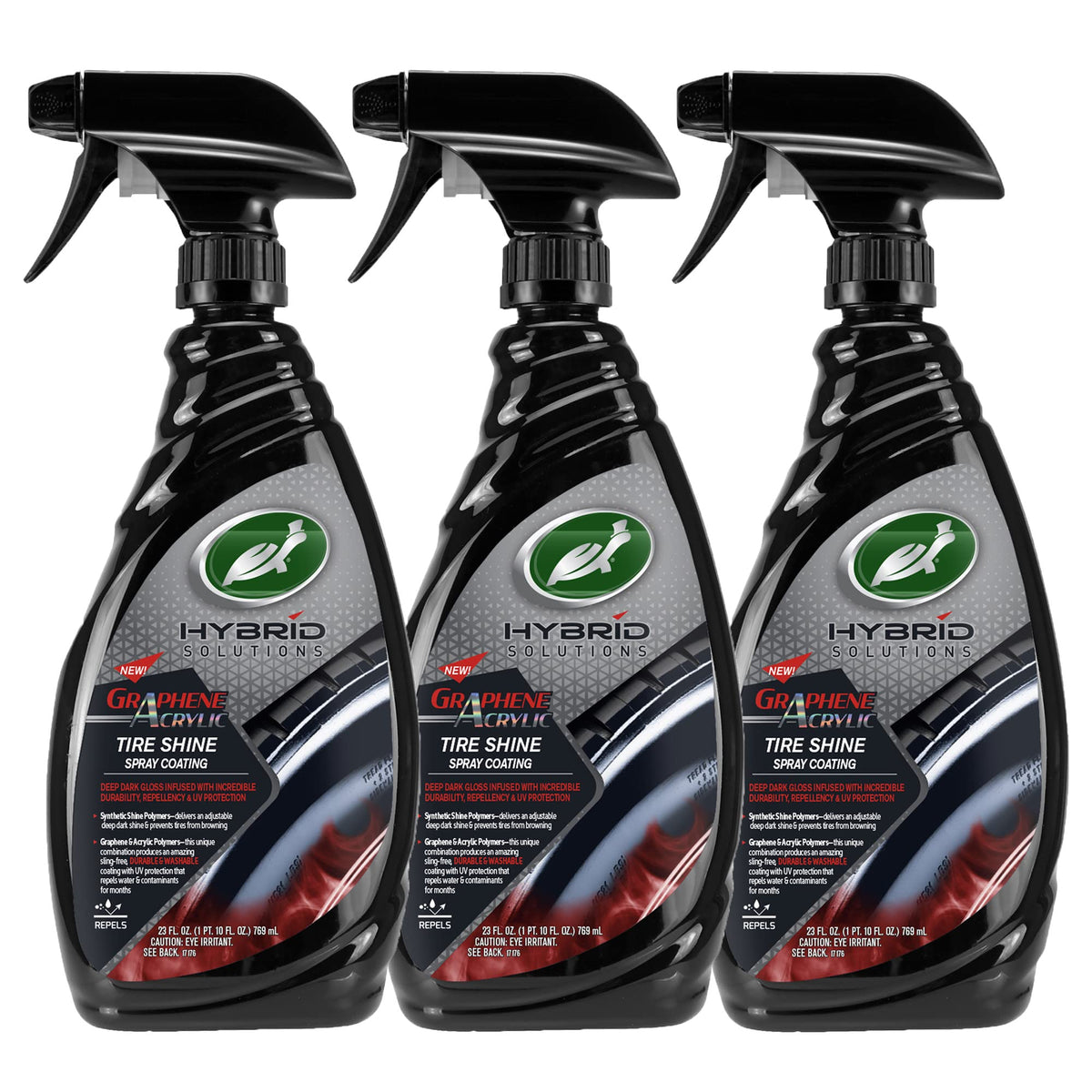 Turtle Wax 54203 Hybrid Solutions Graphene Acrylic Tire Shine Spray Coating, No Sling Tire Dressing, Long Lasting Deep Black Shi