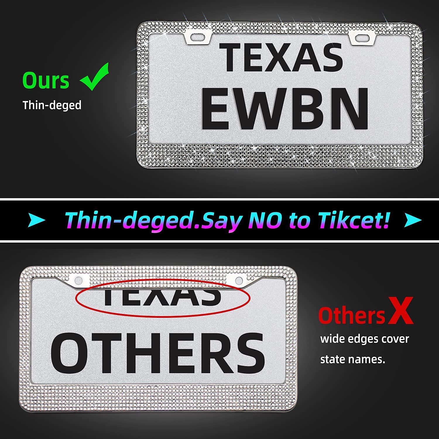 Bling Rhinestone License Plate Frame For Women 2Pc