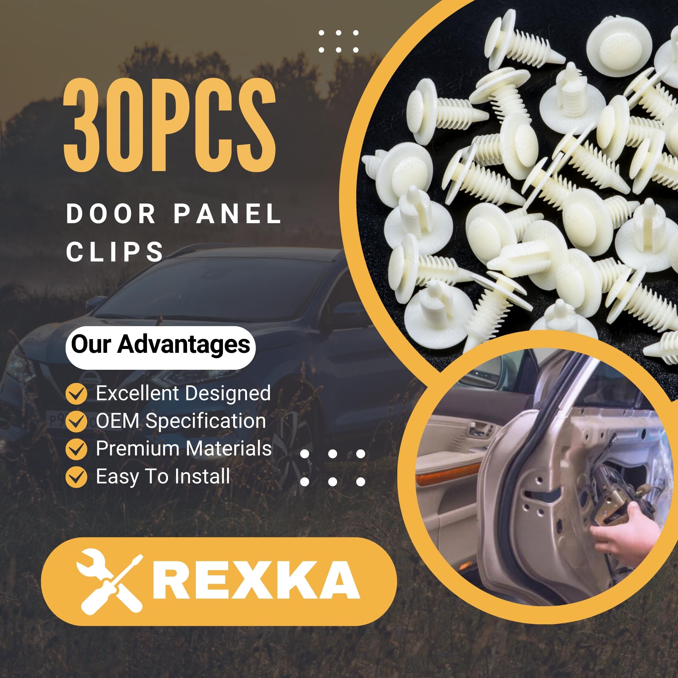 Rexka 30Pcs Door Trim Panel Retainer Clips 6503709 For Dodge Ram 1500 2500 3500 Pickup Chrysler